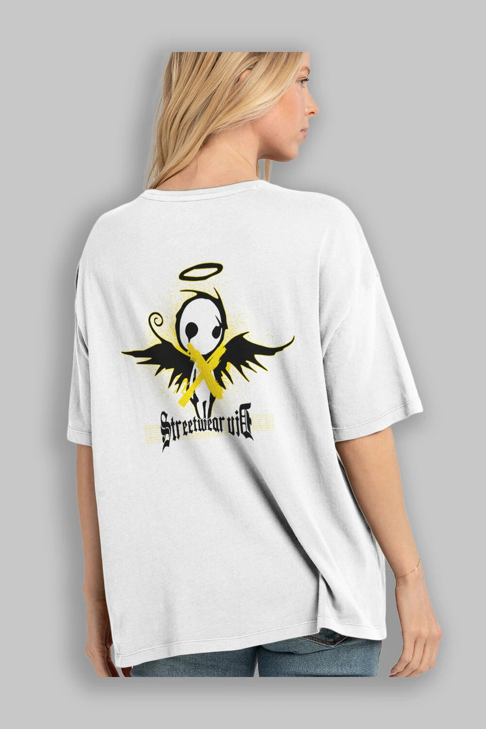 Black Angel Arka Baskılı Oversize t-shirt Erkek Kadın Unisex