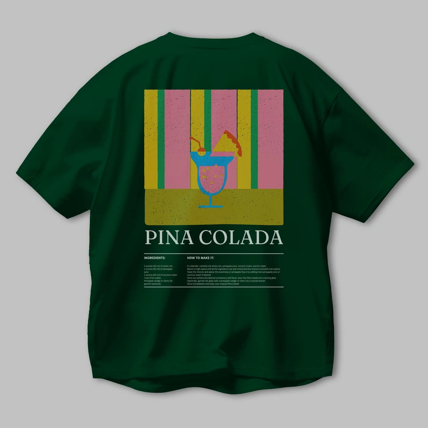 Pina Colada Kokteyl Serisi Arka Baskılı Oversize t-shirt Erkek Kadın %100 Pamuk Bisiklet Yaka tişort
