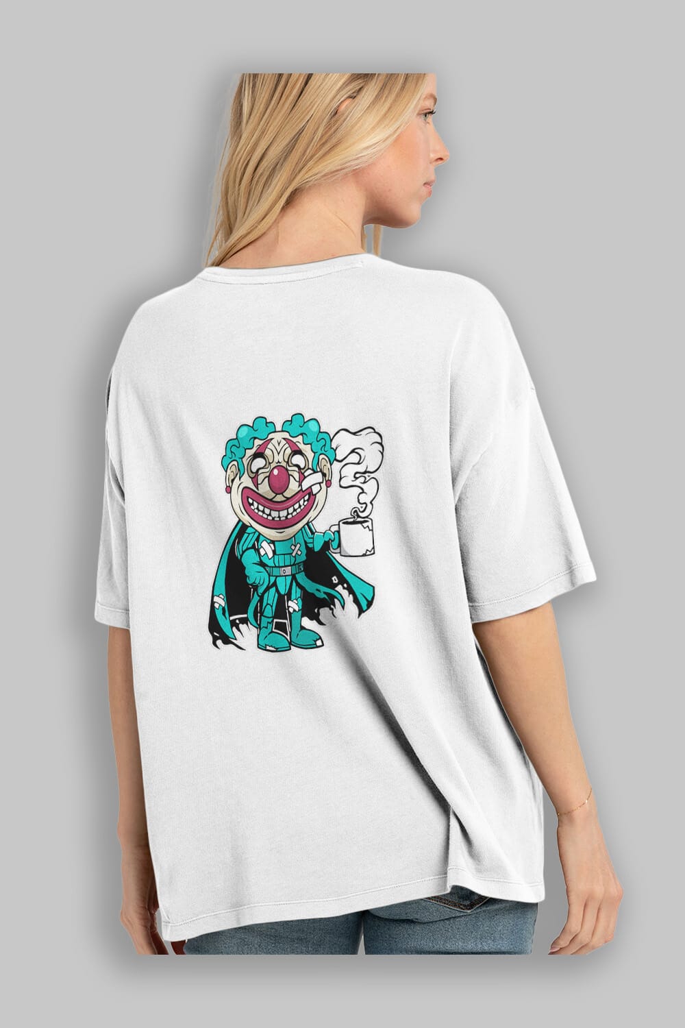Super Clown Arka Baskılı Oversize t-shirt Erkek Kadın Unisex %100 Pamuk tişort