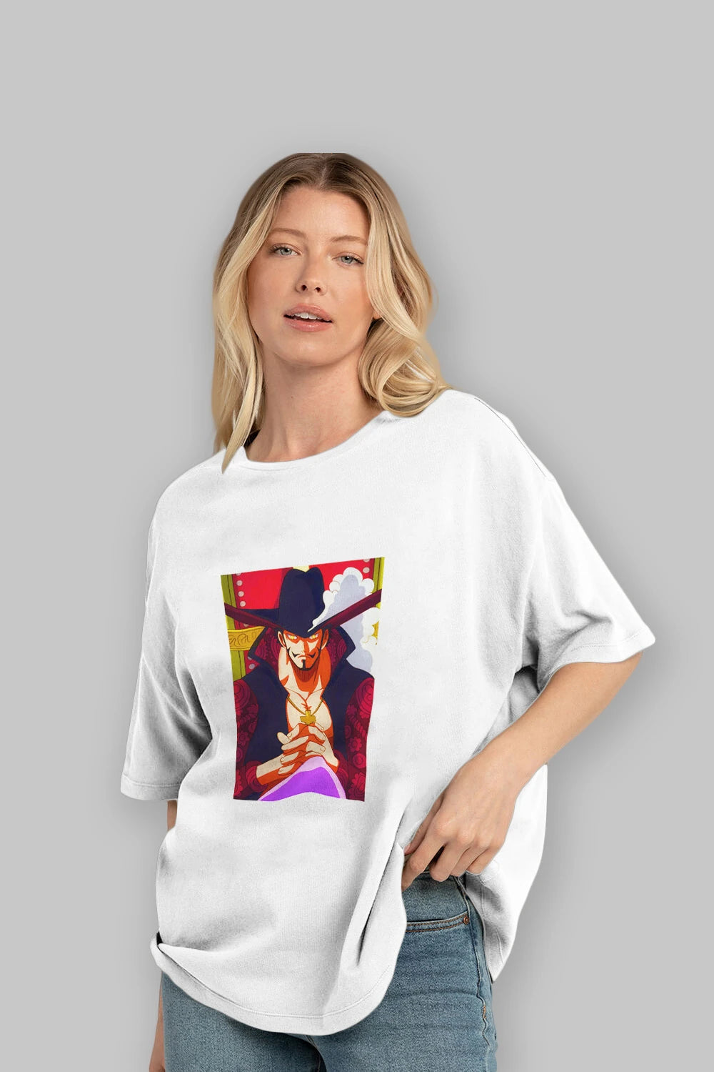Dracule Mihawk Anime Ön Baskılı Oversize t-shirt Erkek Kadın Unisex