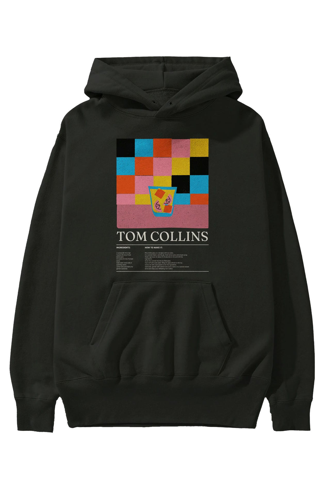 Tom Collins Kokteyl ön Baskılı Hoodie Oversize Kapüşonlu Sweatshirt Erkek Kadın