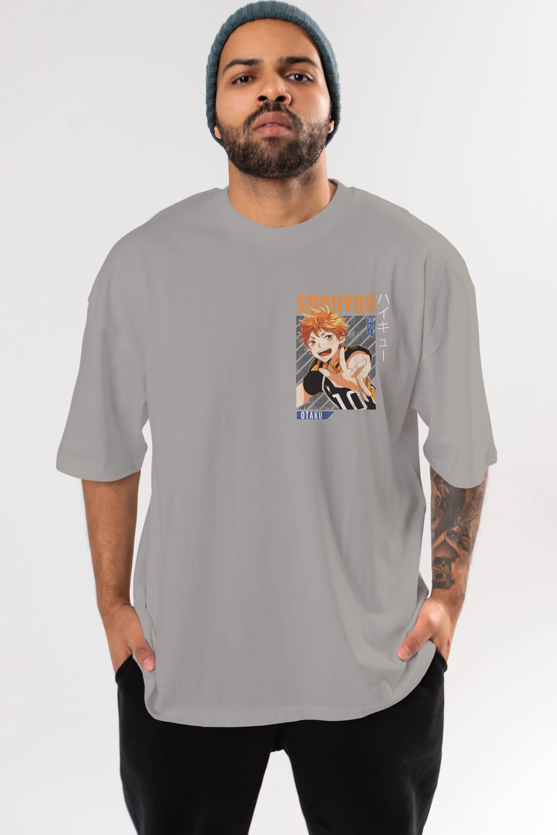 Shouyou Hinata 9 Ön Sol Baskılı Oversize t-shirt Erkek Kadın Unisex %100 Pamuk Bisiklet Yaka tişort