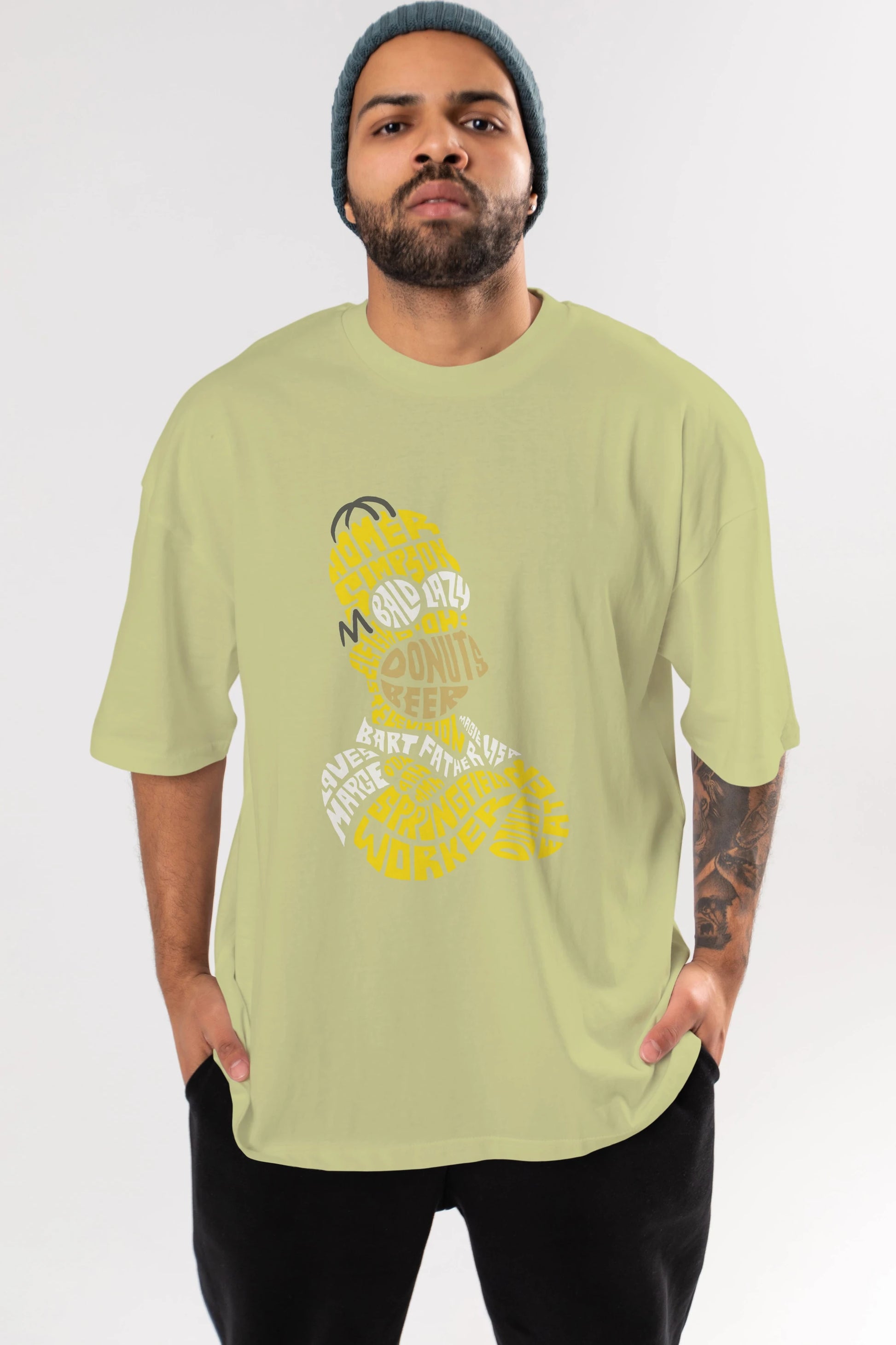 Homer Simpson Ön Baskılı Oversize t-shirt %100 pamuk Erkek Kadın Unisex