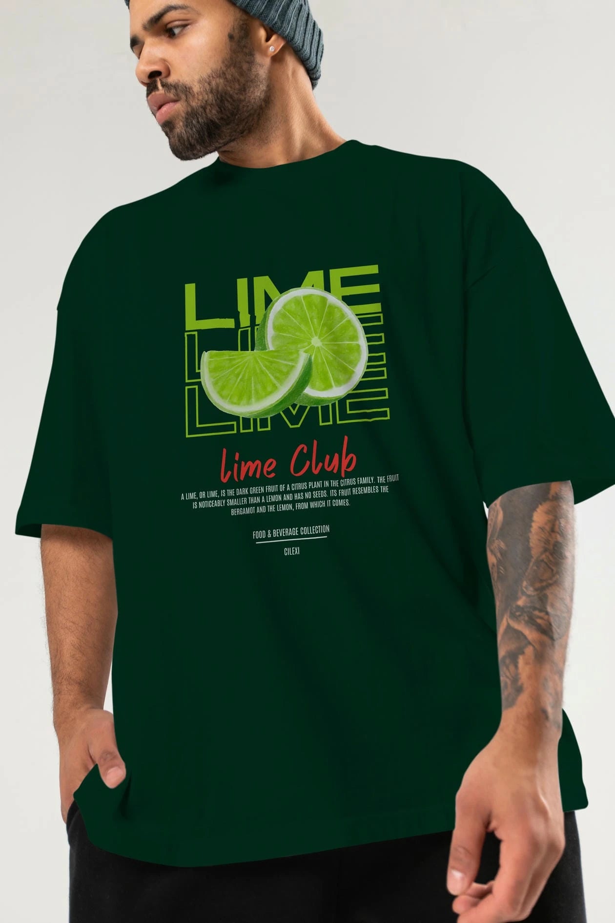 Lime Kokteyl Serisi ön Baskılı Oversize t-shirt Erkek Kadın %100 Pamuk Bisiklet Yaka tişort