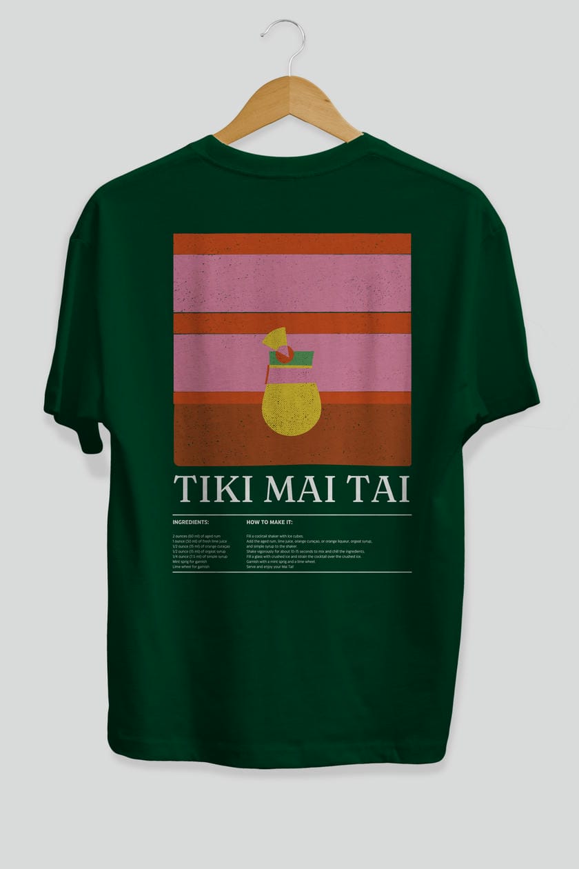 Tiki Mai Tai Kokteyl Serisi Arka Baskılı Oversize t-shirt Erkek Kadın %100 Pamuk Bisiklet Yaka tişort