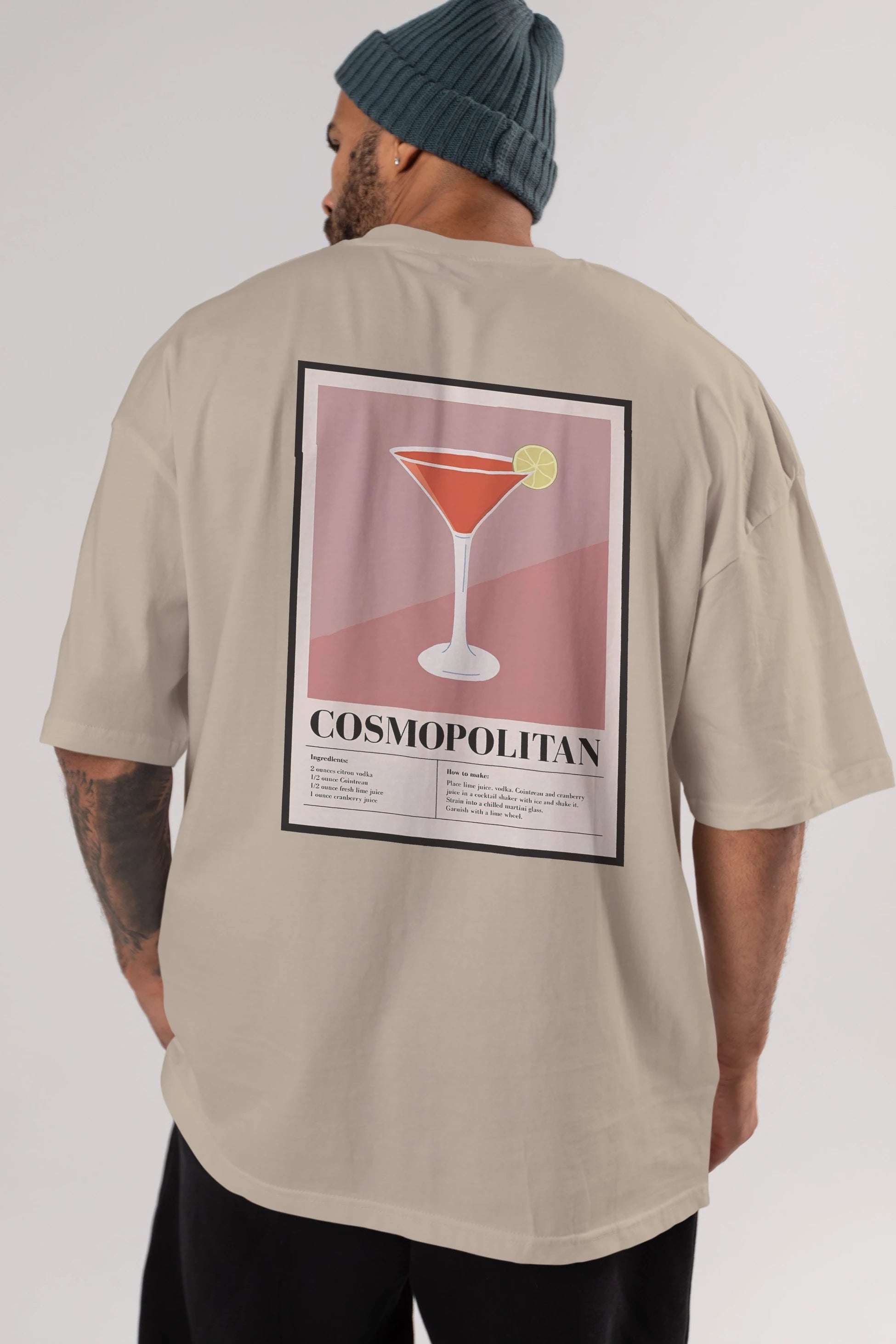 Cosmopolitan 3 Arka Baskılı Oversize t-shirt Erkek Kadın Unisex %100 Pamuk Bisiklet Yaka tişort