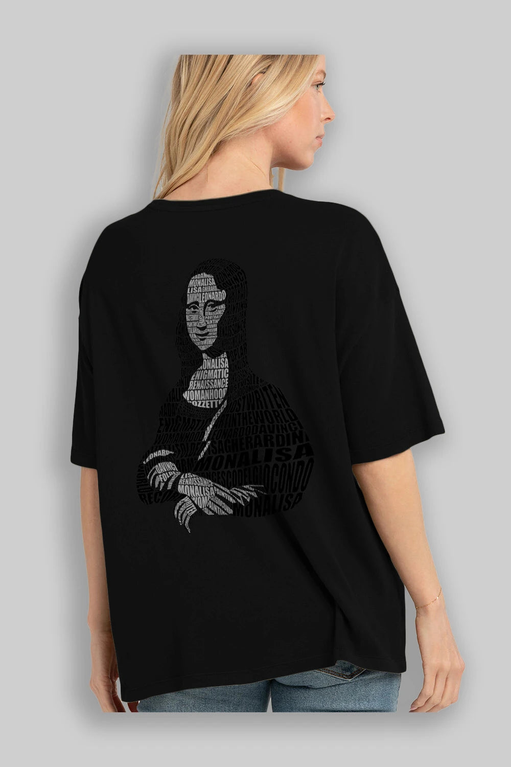 Mona Lisa Calligram Arka Baskılı Oversize t-shirt %100 pamuk Erkek Kadın Unisex