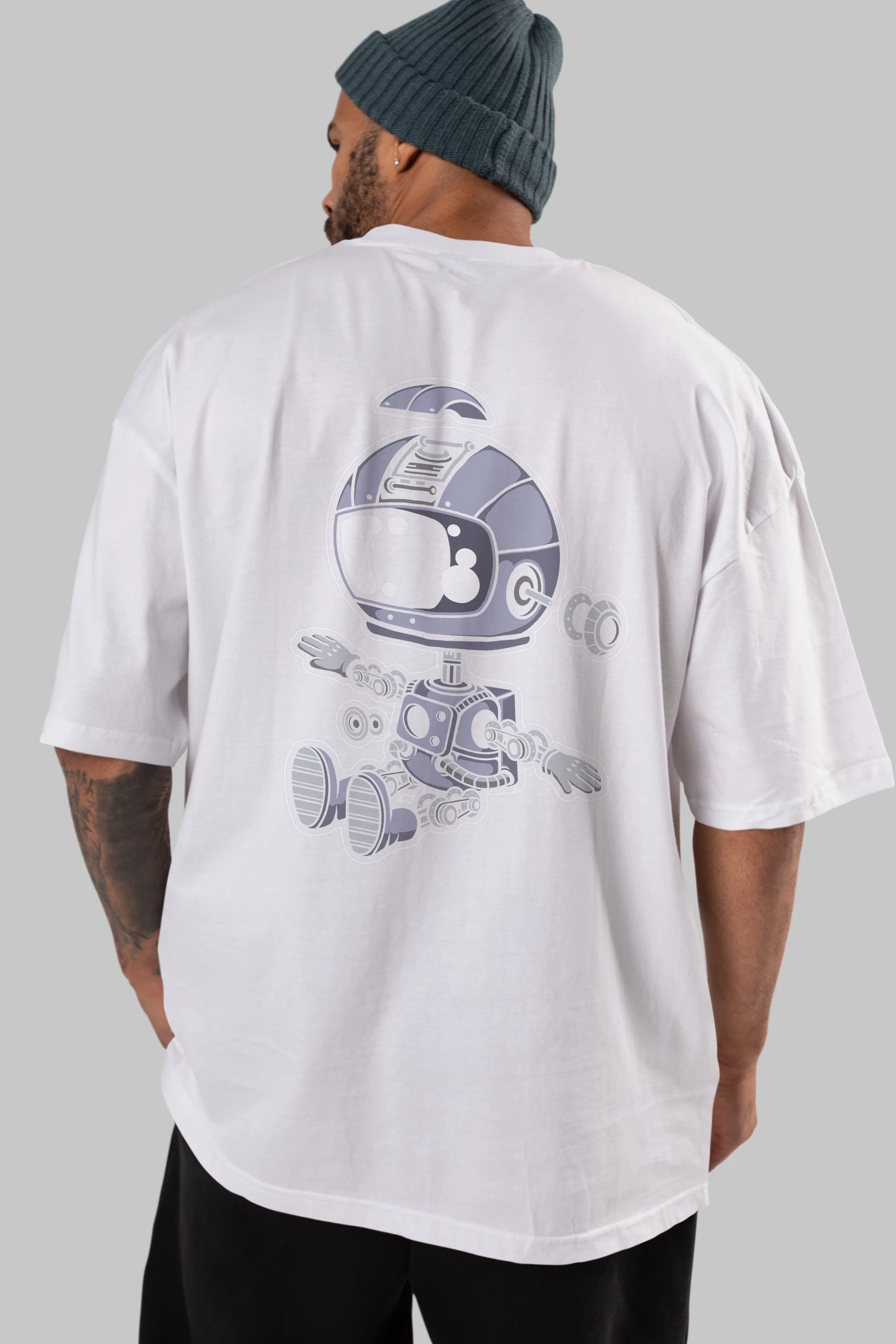 Astronaut Robot Arka Baskılı Oversize t-shirt Erkek Kadın Unisex