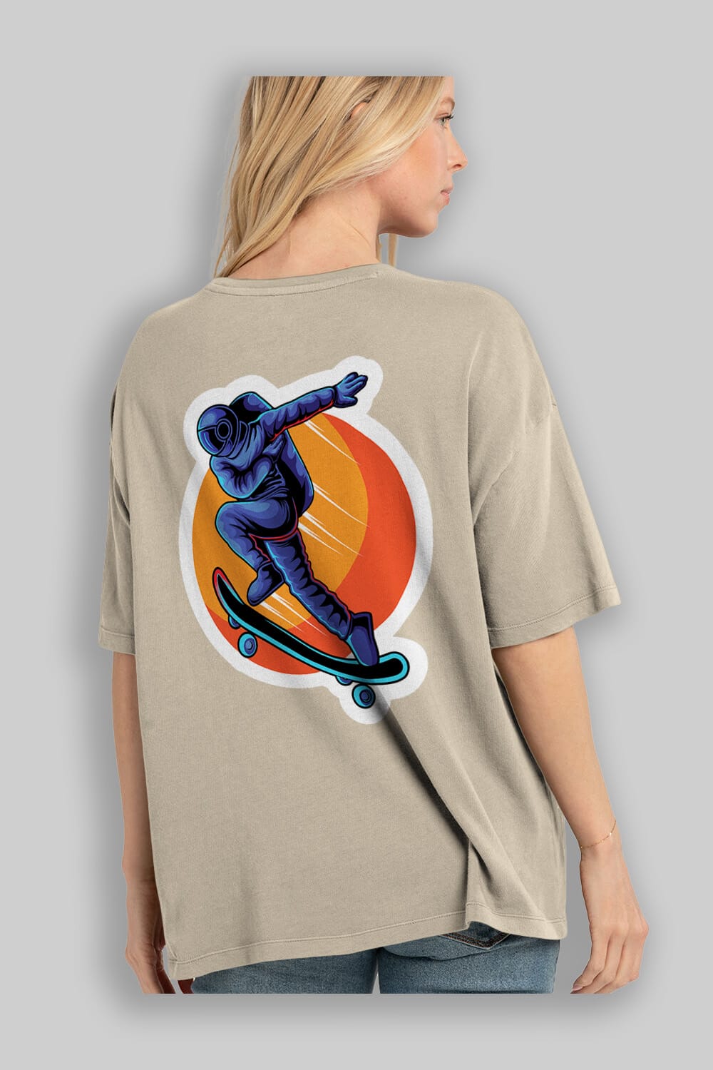 Astroskate Run Sticker Arka Baskılı Oversize t-shirt Erkek Kadın Unisex