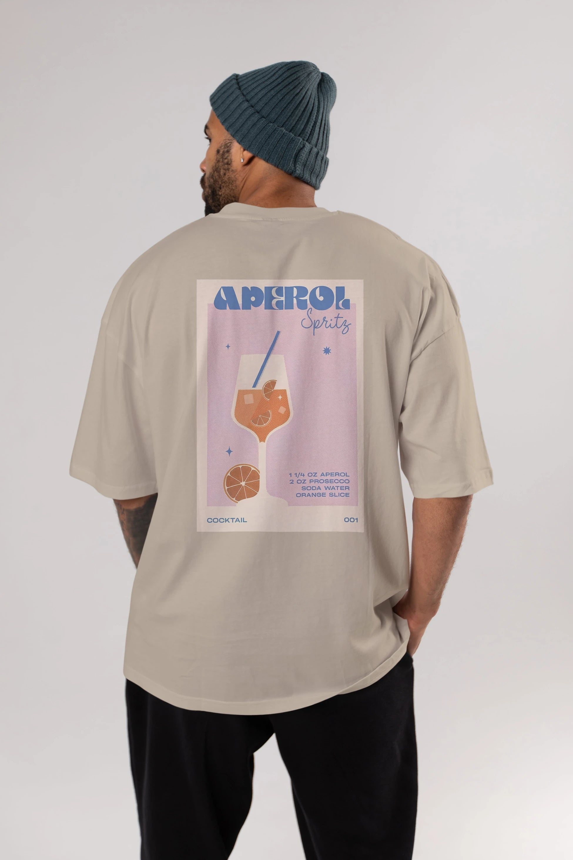 Aperol Spritz Arka Baskılı Oversize t-shirt Erkek Kadın Unisex %100 Pamuk Bisiklet Yaka tişort