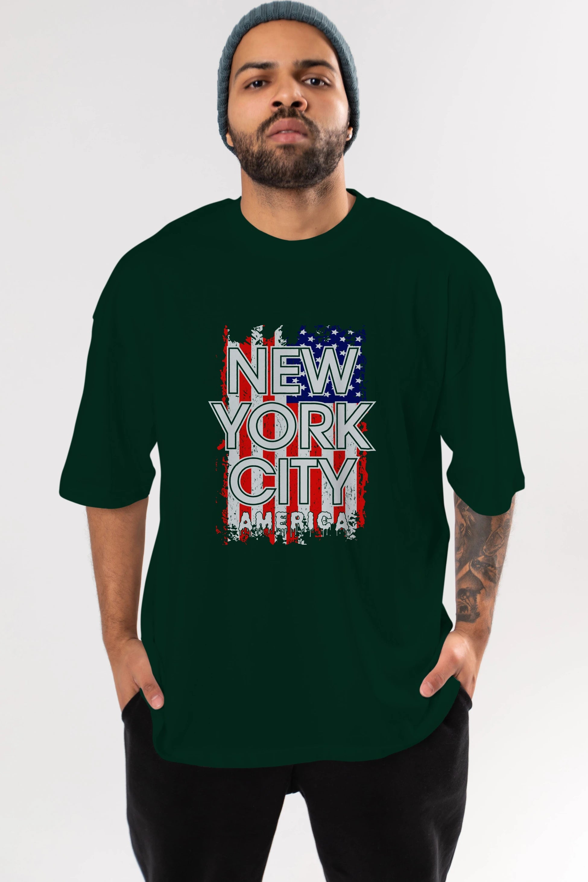 New York City 2 Ön Baskılı Oversize t-shirt Erkek Kadın Unisex