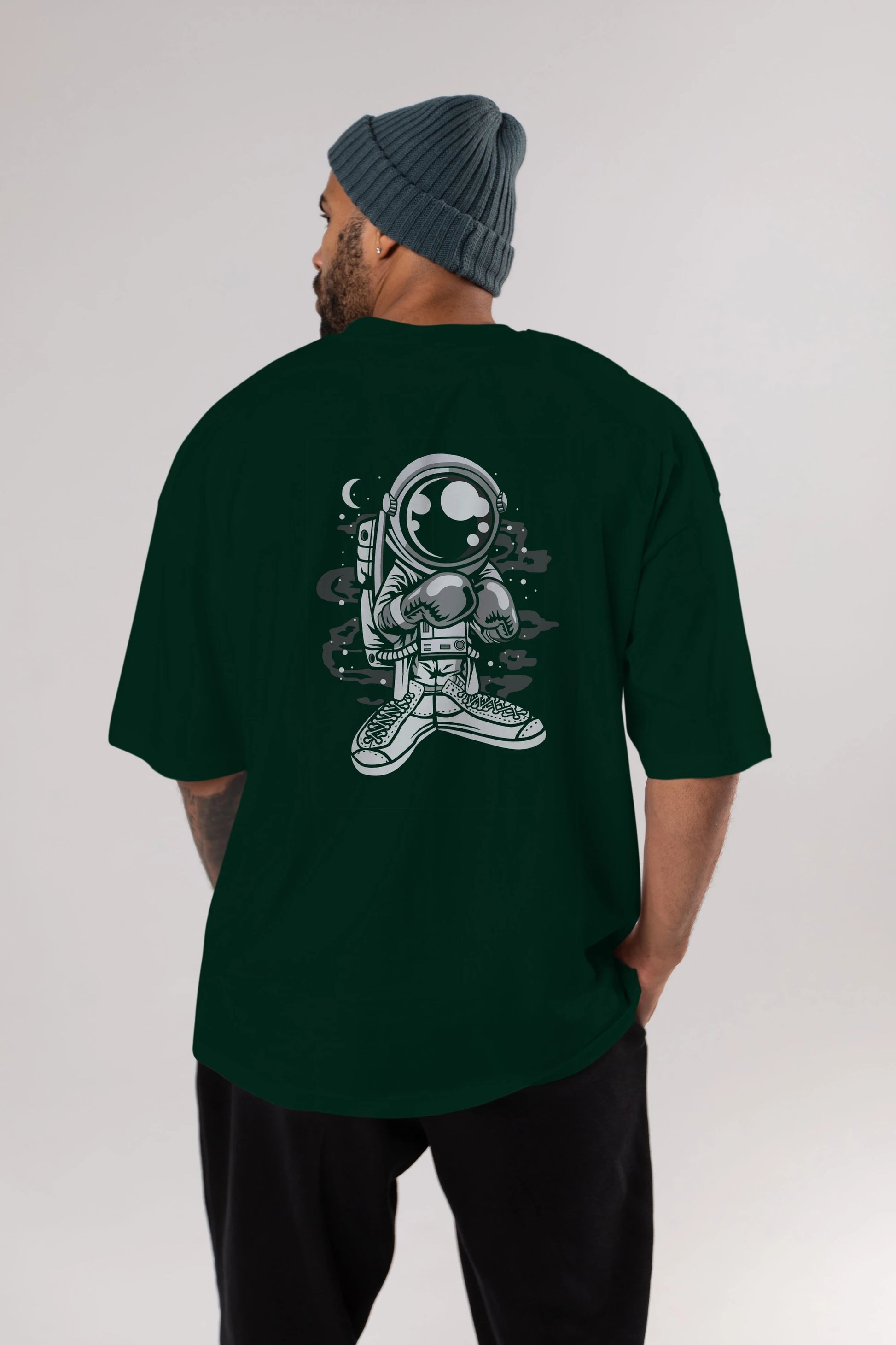 Astronaut Boxer Arka Baskılı Oversize t-shirt Erkek Kadın Unisex