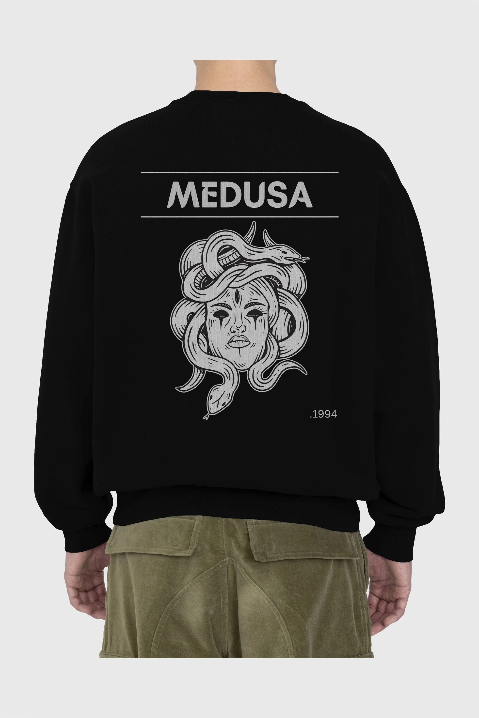 Medusa Arka Baskılı Oversize Sweatshirt Erkek Kadın Unisex