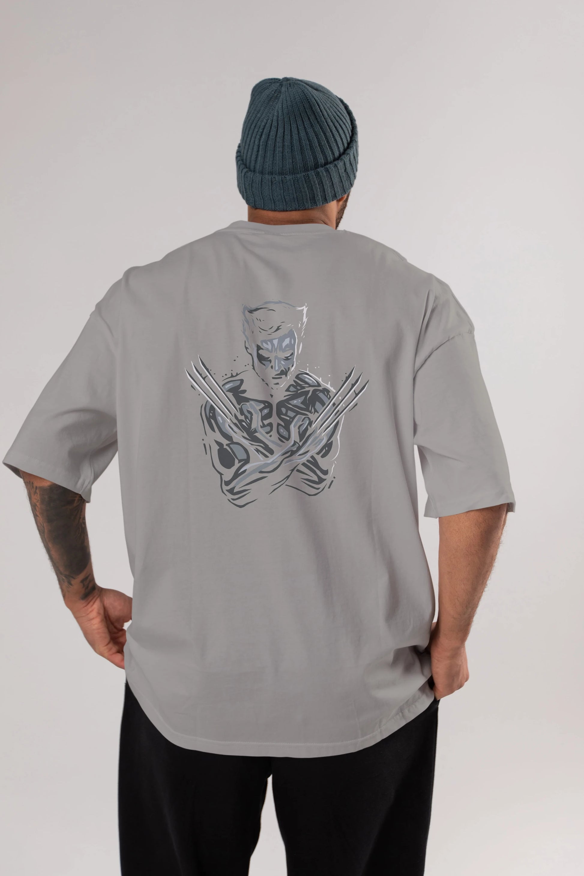 Wolverine Arka Baskılı Oversize t-shirt Erkek Kadın Unisex %100 Pamuk Bisiklet Yaka tişort