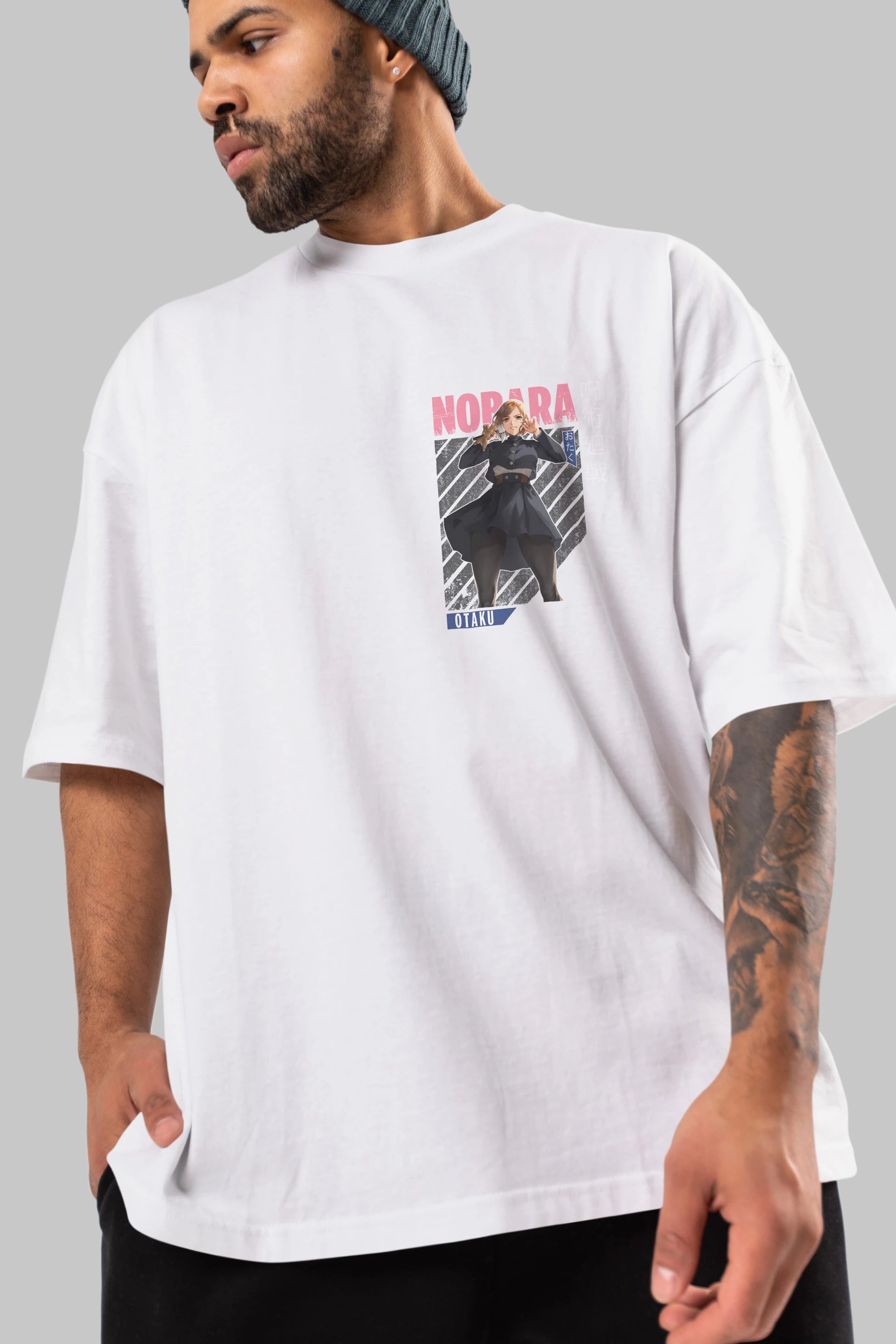 Nobara Kugisaki 4 Ön Sol Baskılı Oversize t-shirt Erkek Kadın Unisex %100 Pamuk Bisiklet Yaka tişort
