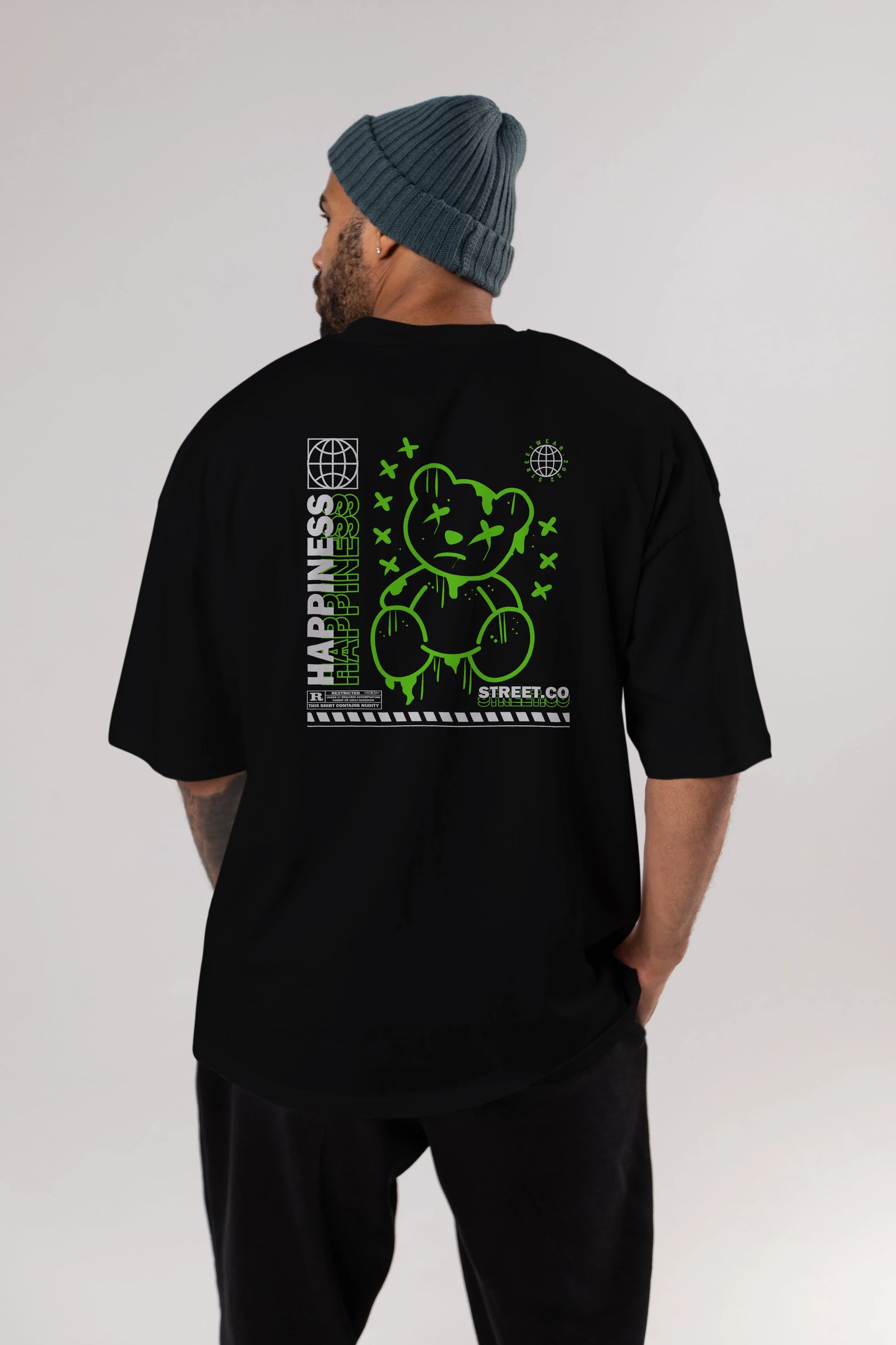 Happiness Bear 3 Arka Baskılı Oversize t-shirt Erkek Kadın Unisex