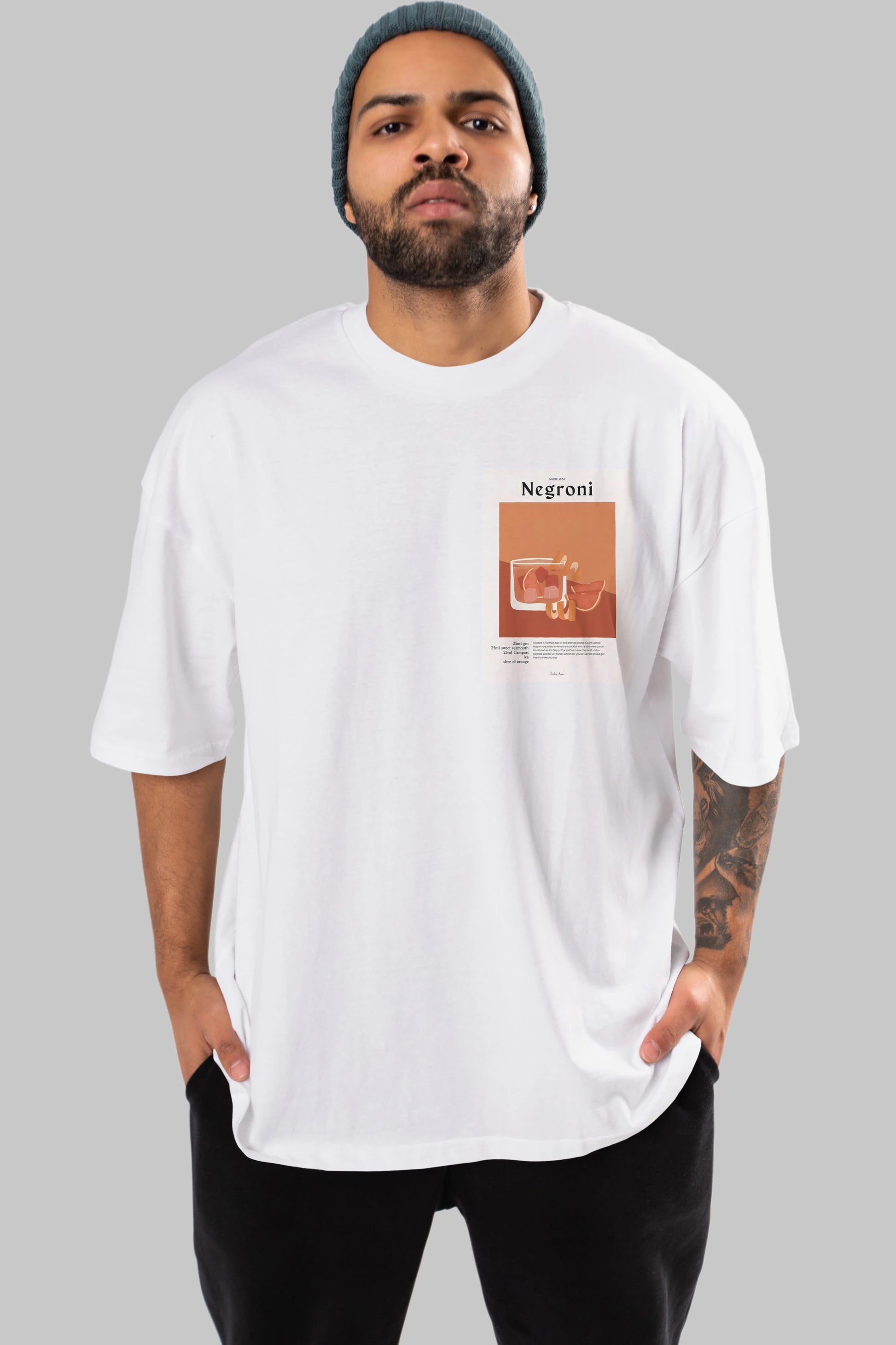 Mixology Negroni Ön Sol Baskılı Oversize t-shirt Erkek Kadın Unisex %100 Pamuk Bisiklet Yaka tişort