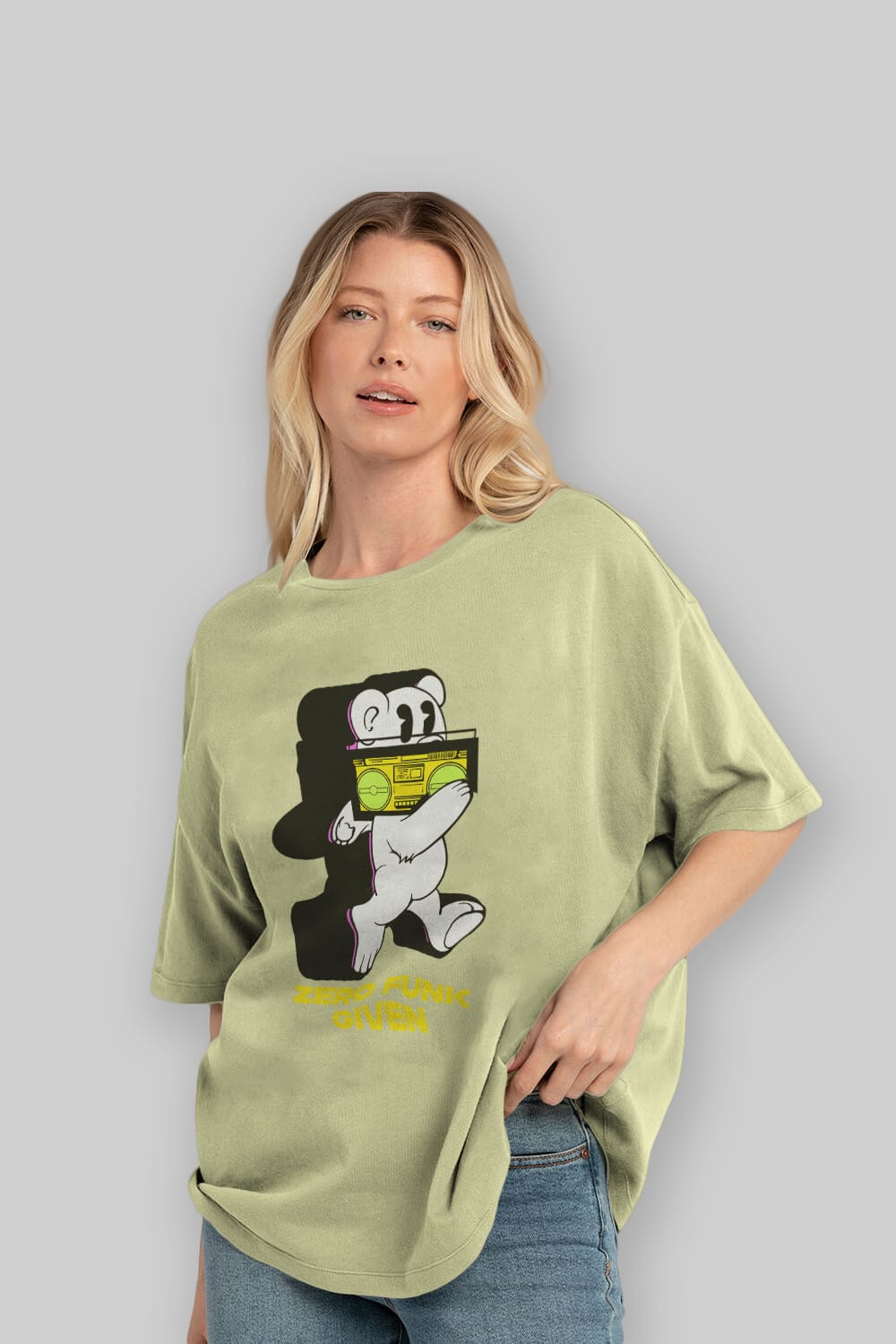 Zero Funk Given Bear Ön Baskılı Oversize t-shirt Erkek Kadın Unisex