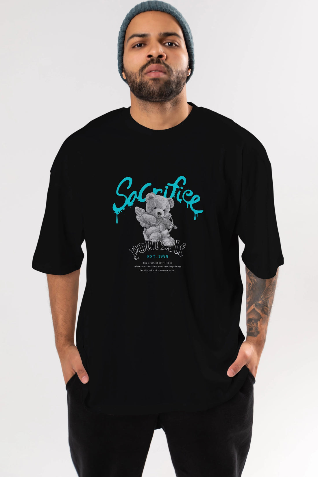 Sacrifice Yourself Bear Ön Baskılı Oversize t-shirt Erkek Kadın Unisex