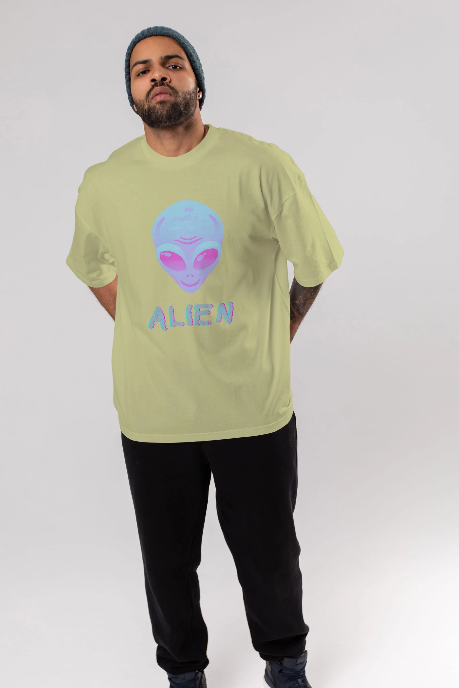 Alien Ön Baskılı Oversize t-shirt Erkek Kadın Unisex