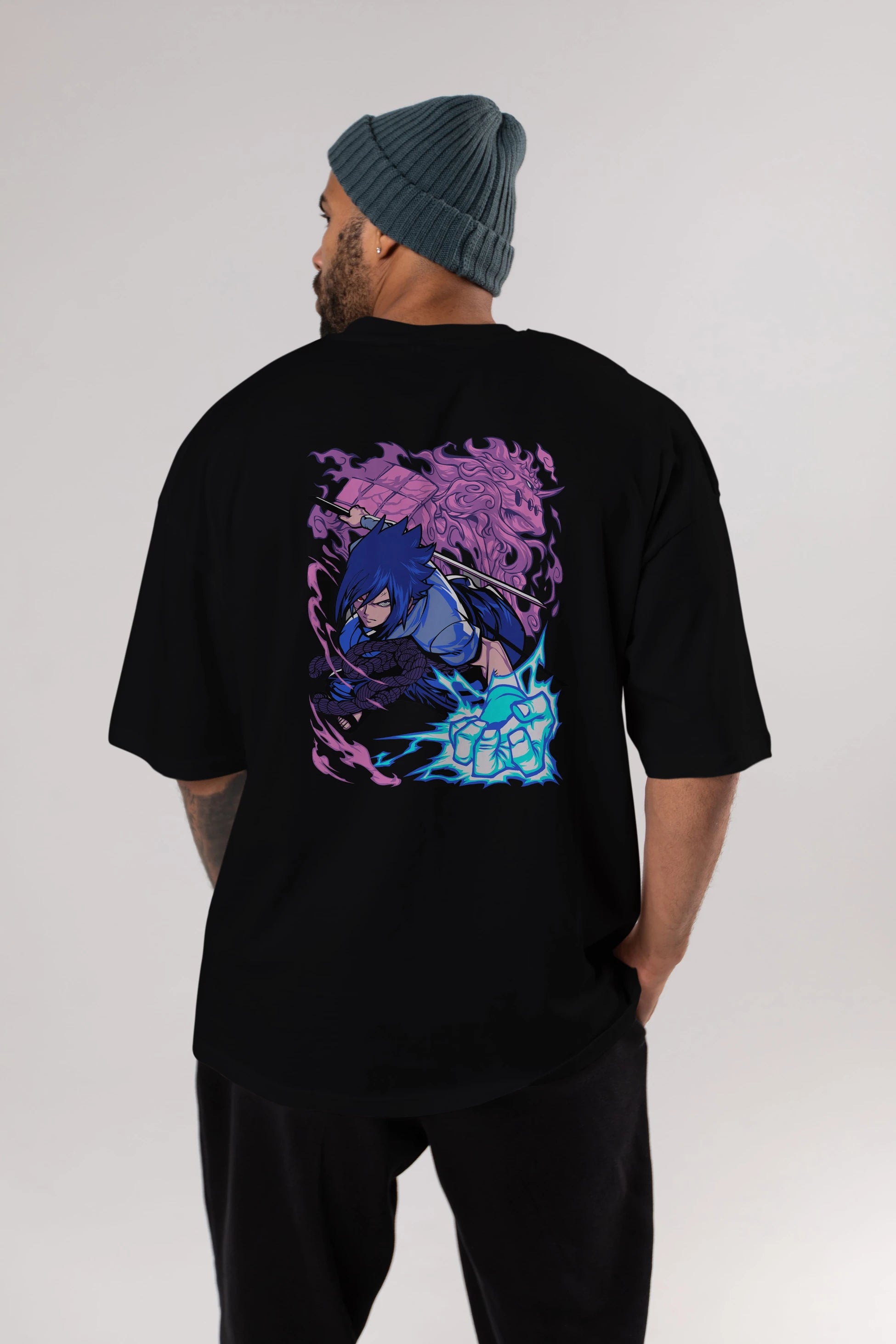 NARUTO SASUKE UCHIHA 2 Anime Arka Baskılı Oversize t-shirt Erkek Kadın Unisex