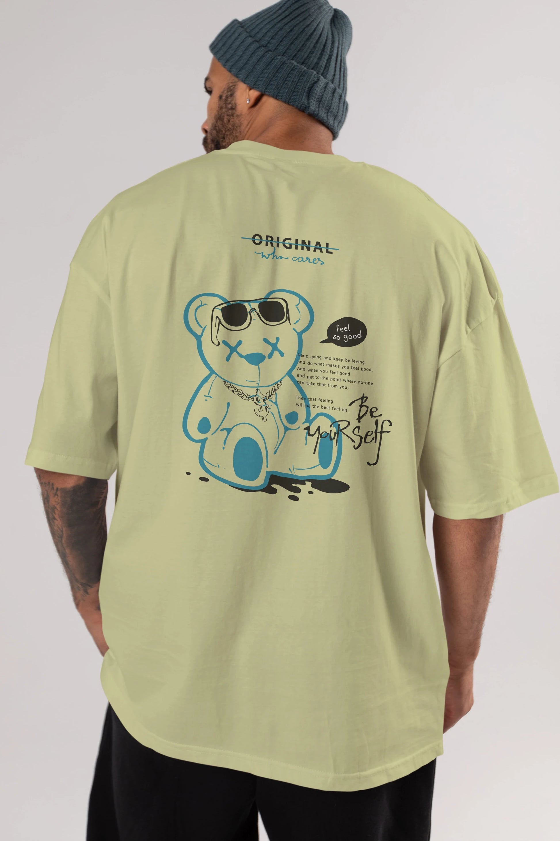 Feel So Good Bear Arka Baskılı Oversize t-shirt Erkek Kadın Unisex
