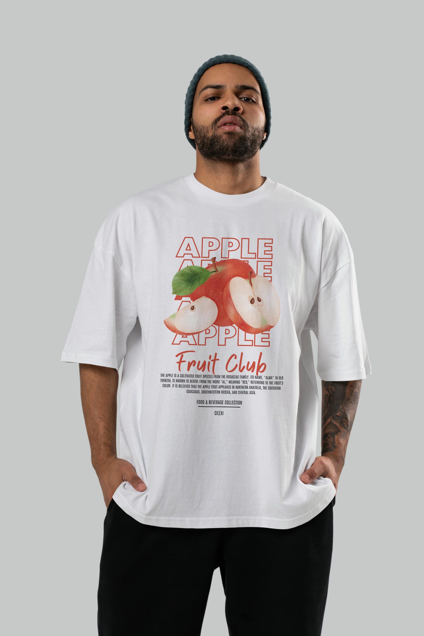 Apple Ön Baskılı Oversize t-shirt Erkek Kadın Pamuk Bisiklet Yaka tişort
