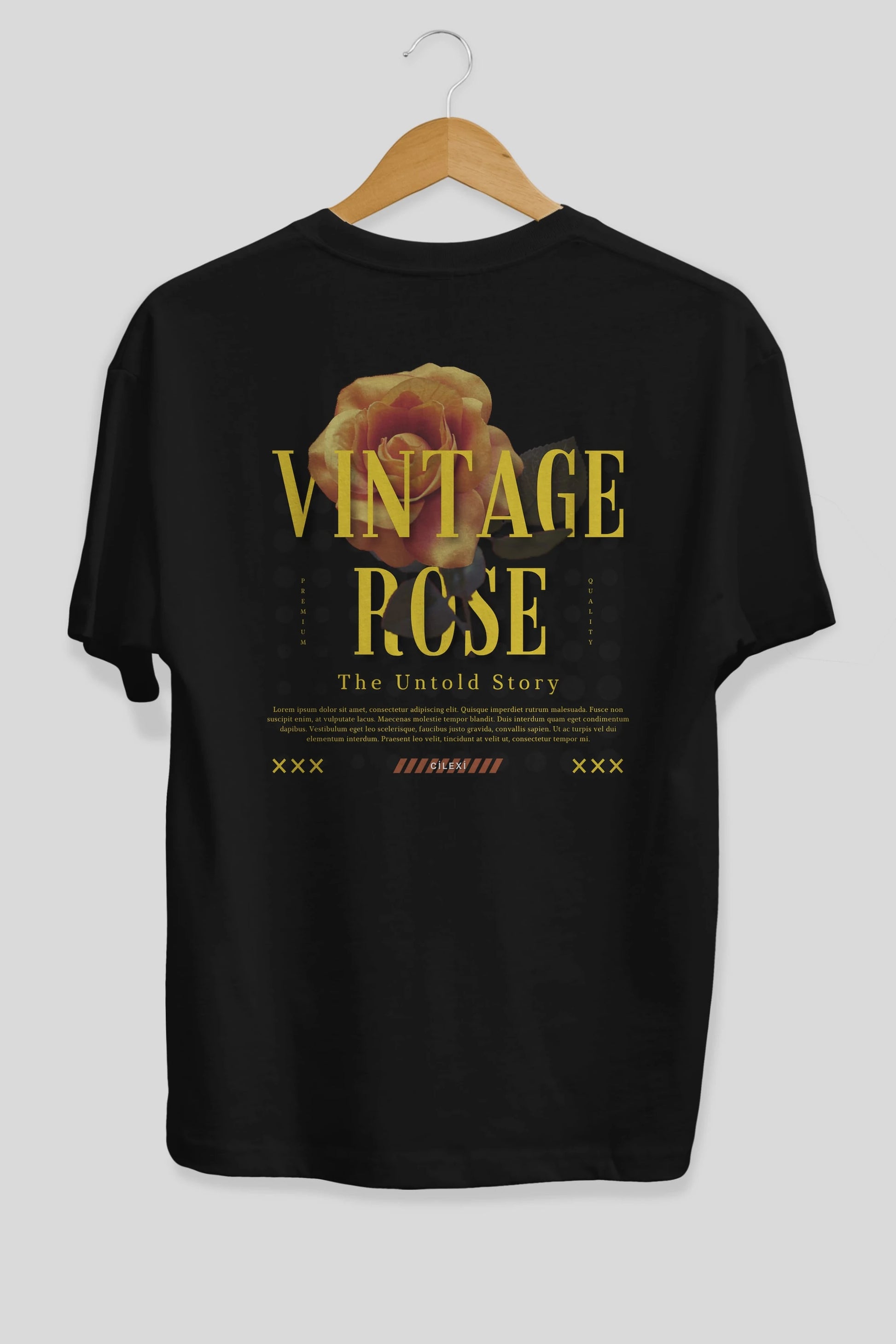 Vintage Rose Yazılı Arka Baskılı Oversize t-shirt Erkek Kadın Unisex
