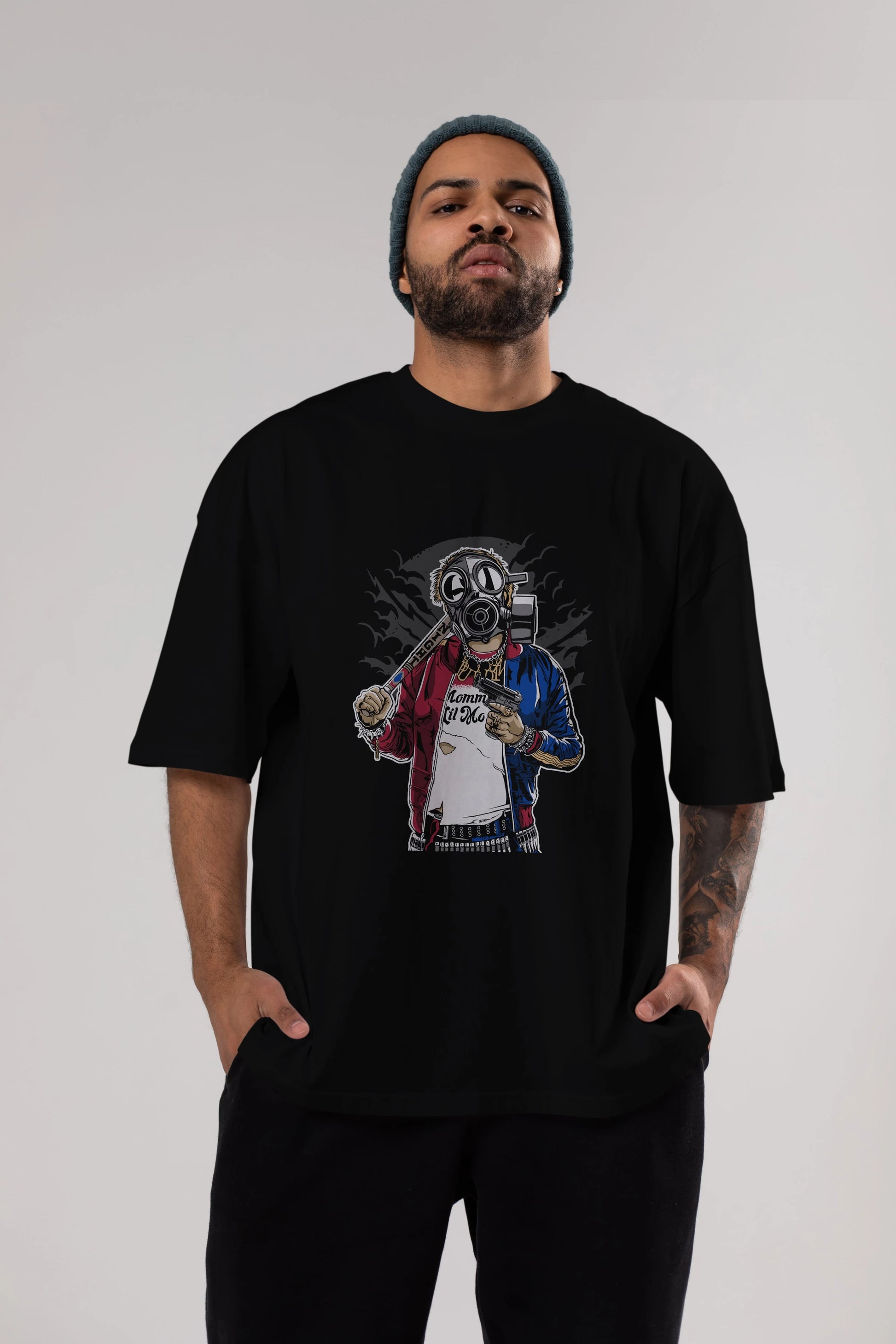 Suicide Gasmask Ön Baskılı Oversize t-shirt Erkek Kadın Unisex %100 Pamuk tişort