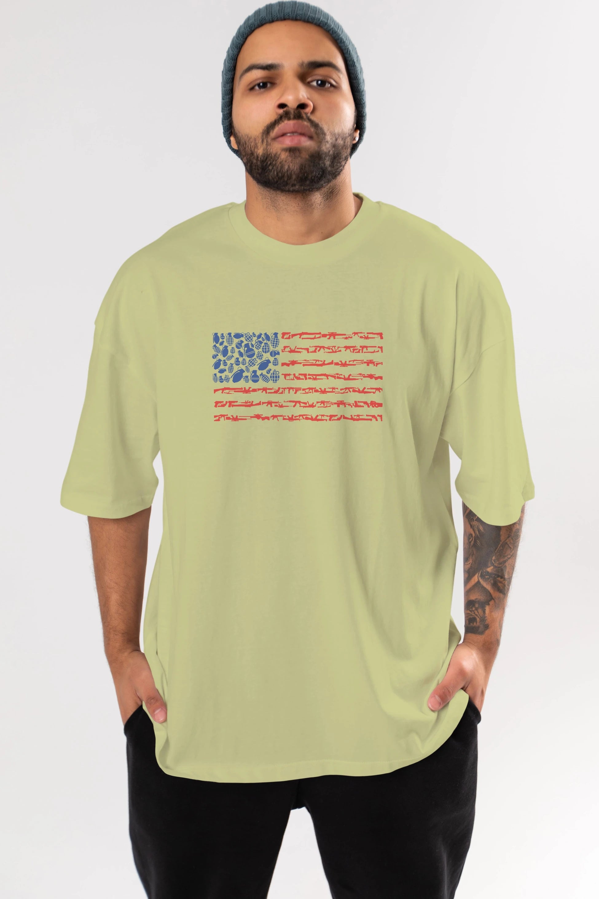 Weapon Flag Ön Baskılı Oversize t-shirt %100 pamuk Erkek Kadın Unisex
