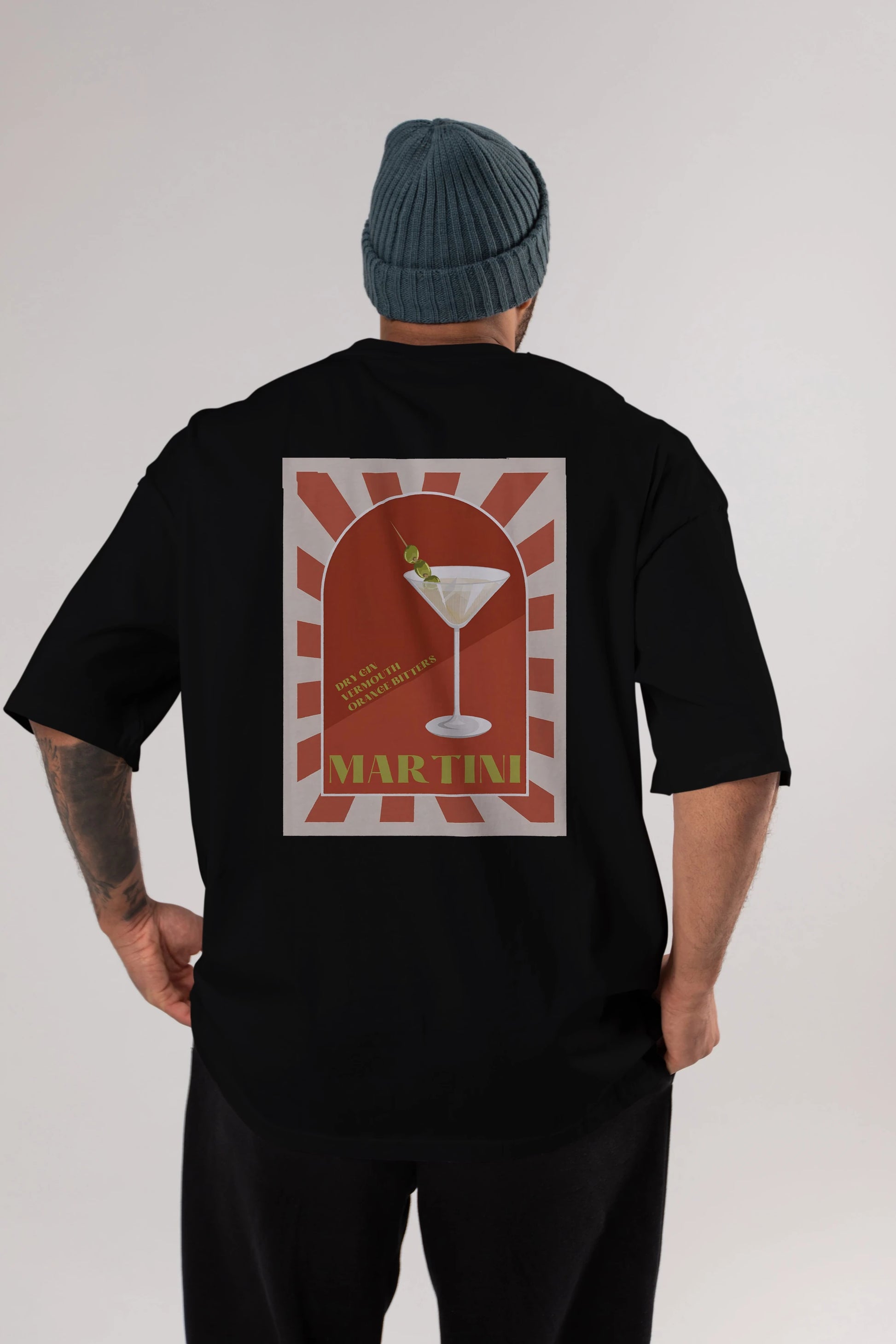 Martini 2 Arka Baskılı Oversize t-shirt Erkek Kadın Unisex %100 Pamuk Bisiklet Yaka tişort