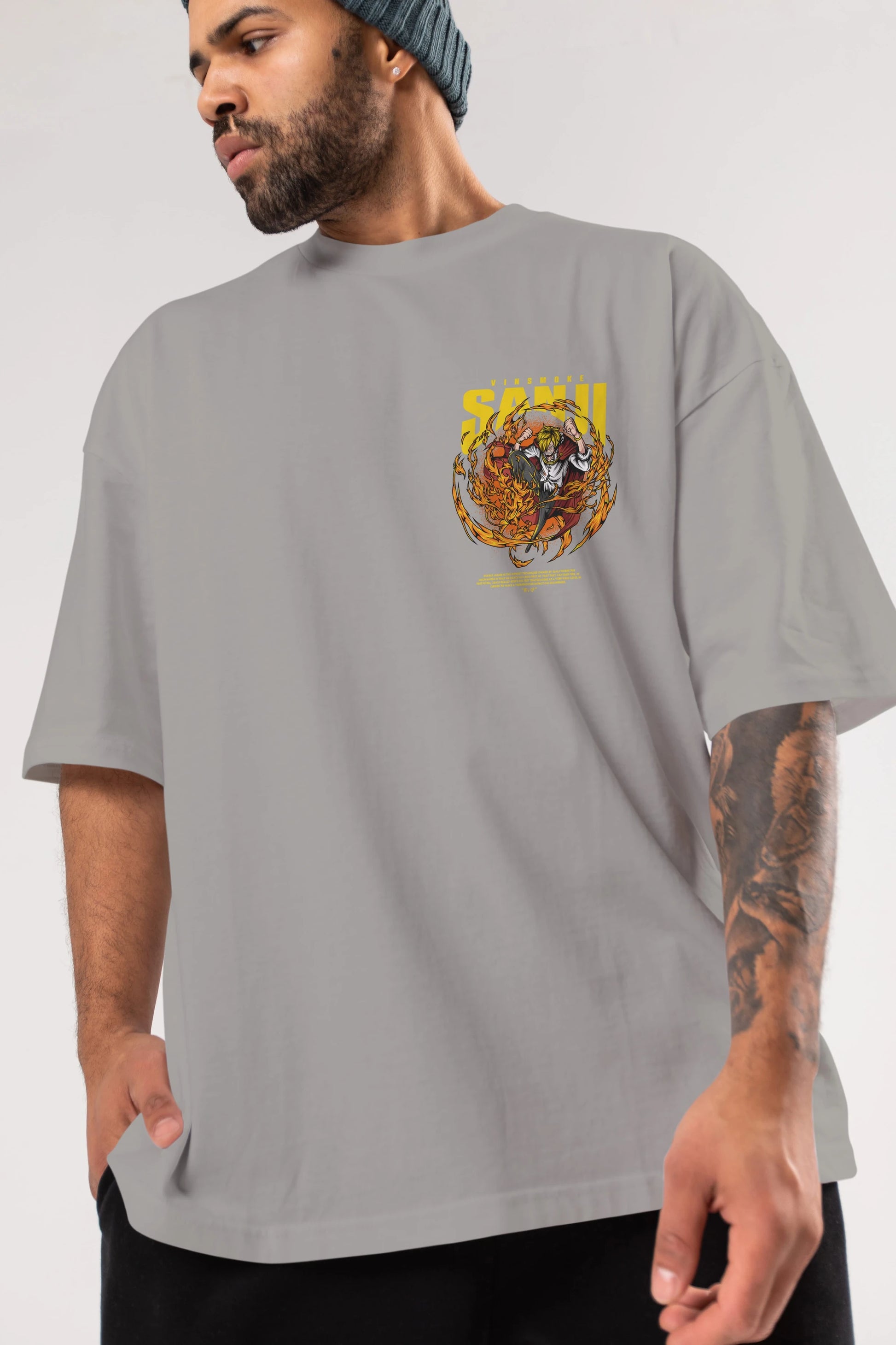 Vinsmoke Sanji Ön Sol Baskılı Oversize t-shirt Erkek Kadın Unisex %100 Pamuk Bisiklet Yaka tişort