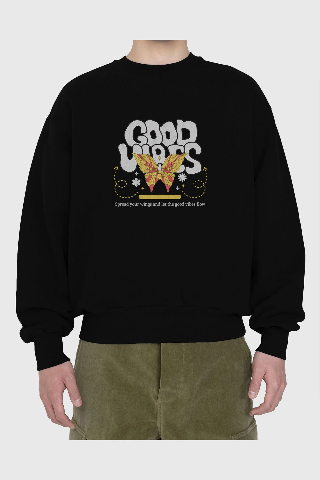 Good Vibes Yazılı 4 Ön Baskılı Oversize Sweatshirt Erkek Kadın Unisex
