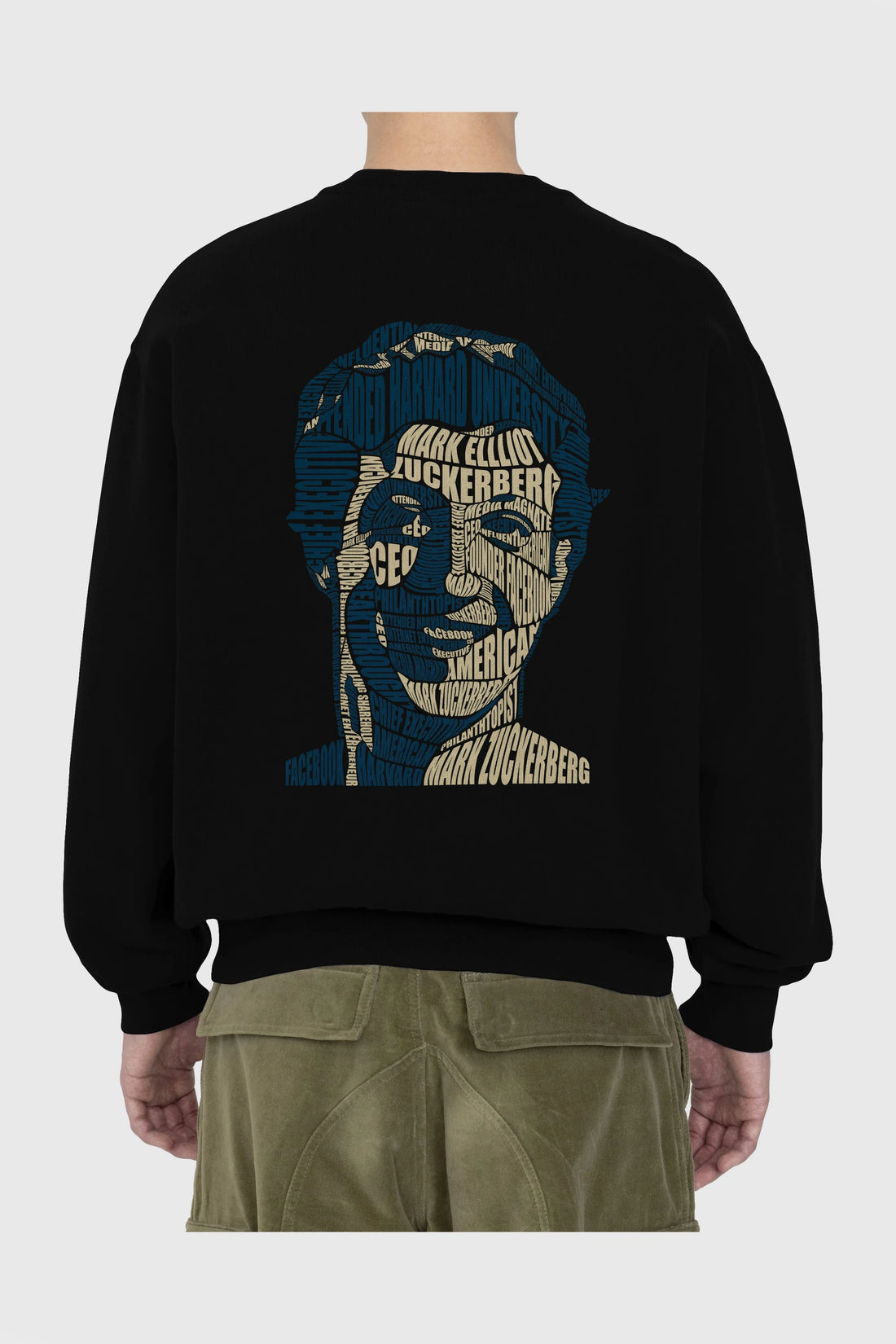 Mark Zuckerberg Calligram Arka Baskılı Oversize Sweatshirt Erkek Kadın Unisex