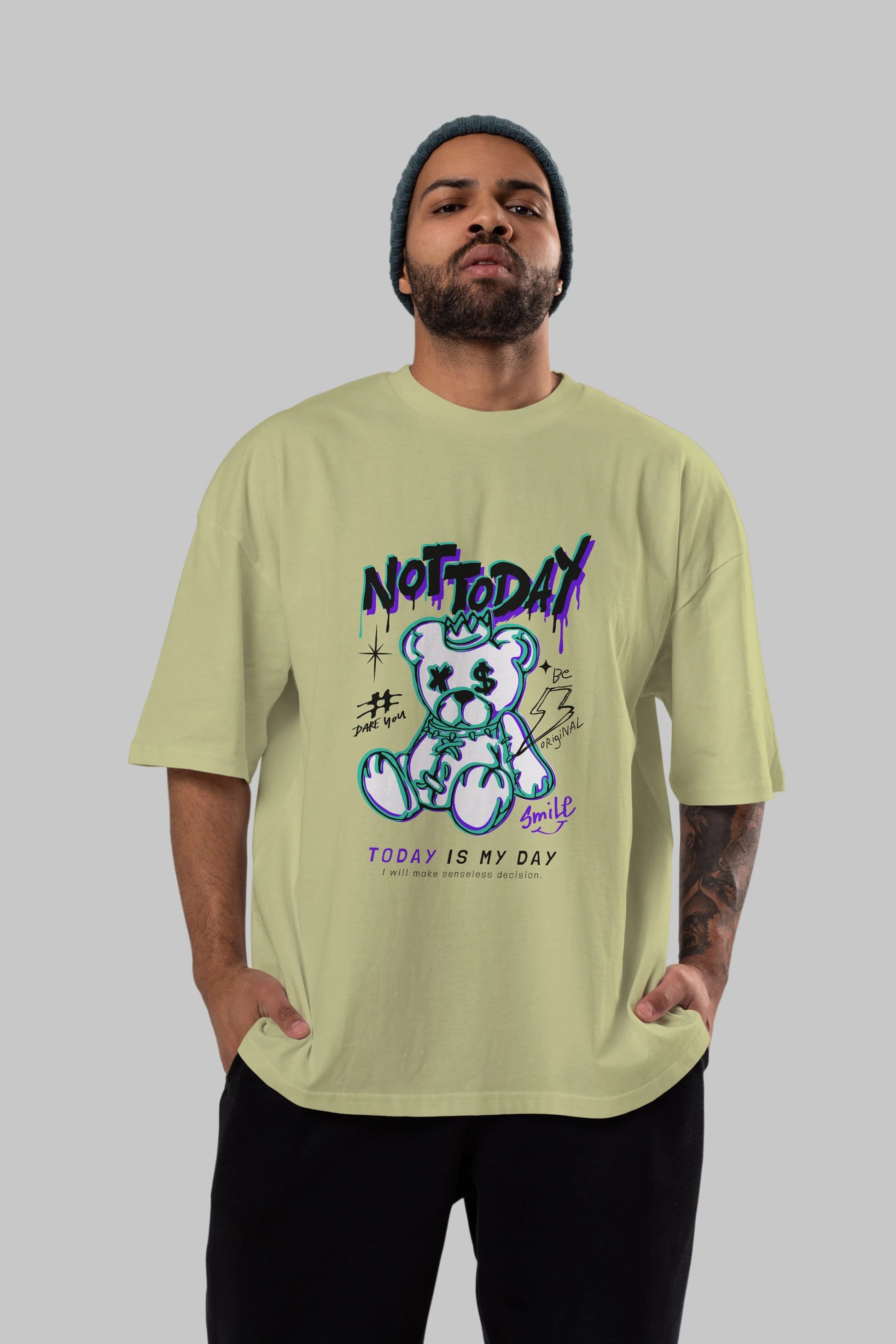 Teddy Bear Not Today Ön Baskılı Oversize t-shirt Erkek Kadın Unisex