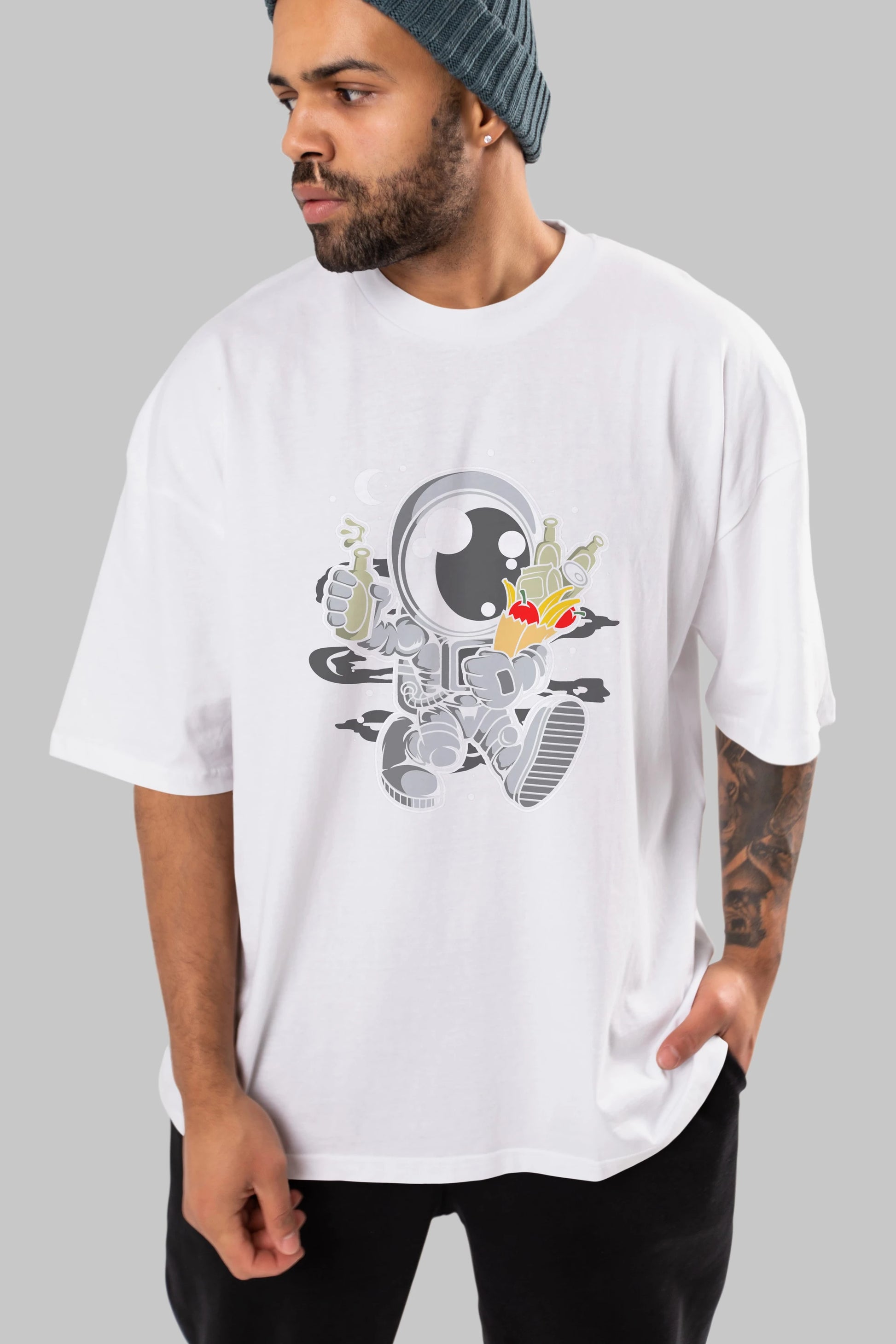 Astronaut Grochery Ön Baskılı Oversize t-shirt Erkek Kadın Unisex
