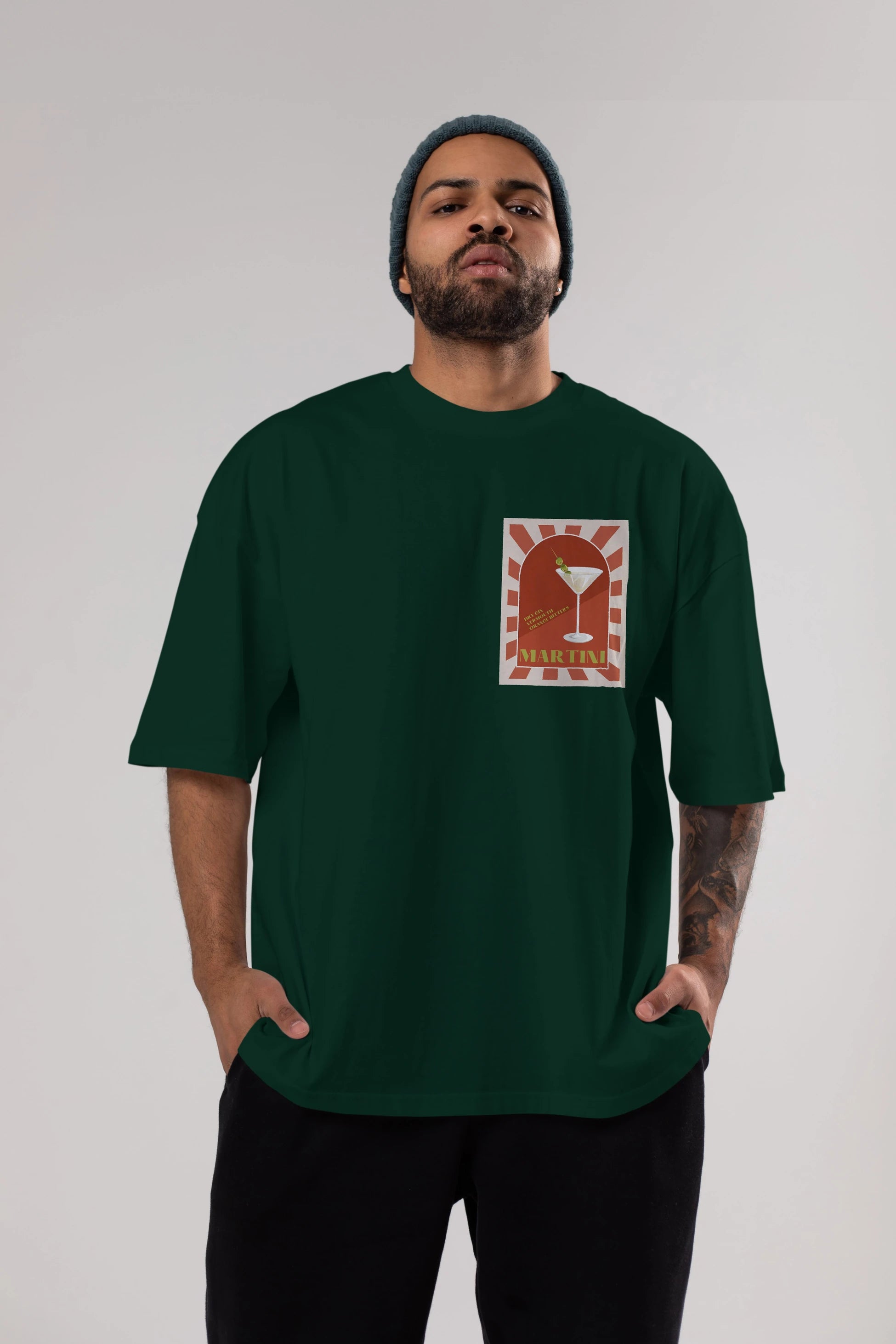Martini 2 Ön Sol Baskılı Oversize t-shirt Erkek Kadın Unisex %100 Pamuk Bisiklet Yaka tişort