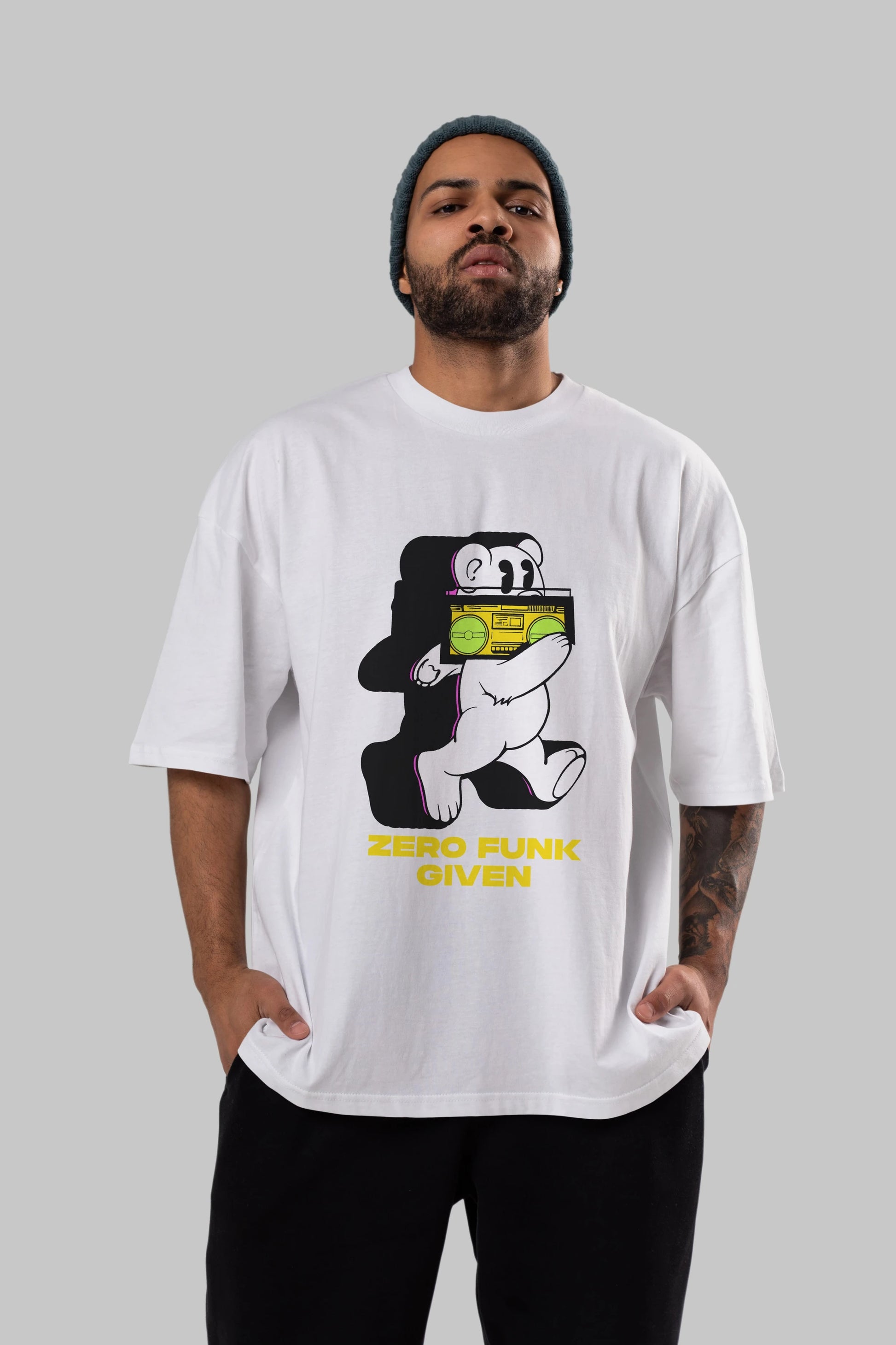 Zero Funk Given Bear Ön Baskılı Oversize t-shirt Erkek Kadın Unisex