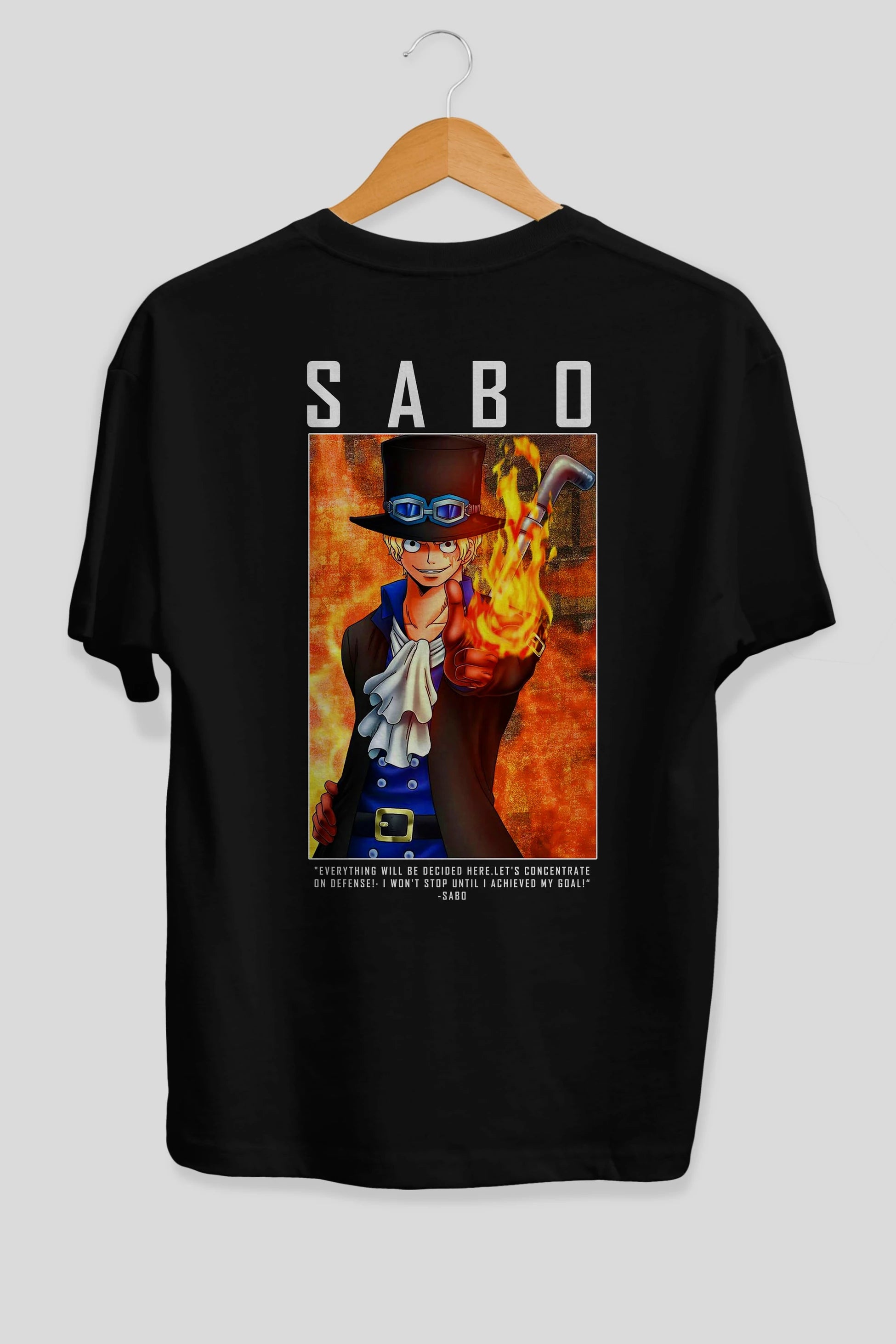 Sabo Anime Arka Baskılı Oversize t-shirt Erkek Kadın Unisex %100 pamuk tişort