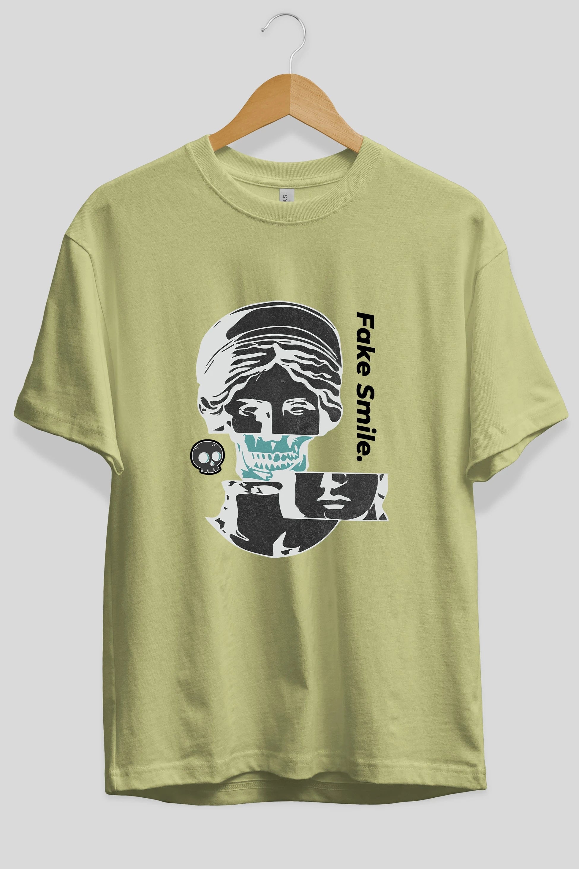 Fake Smile Yazılı Ön Baskılı Oversize t-shirt Erkek Kadın Unisex