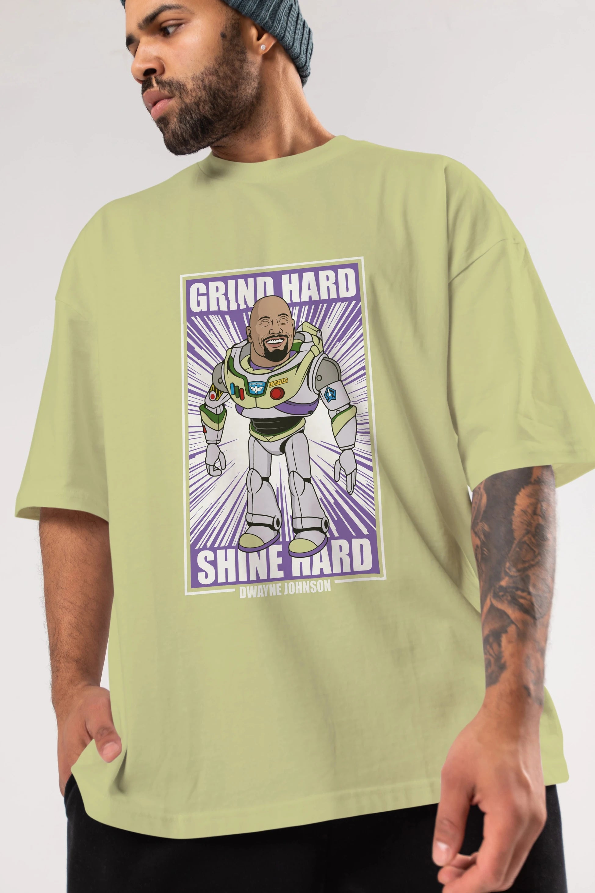 Dwayne Johnson Buzz Lightyear Ön Baskılı Oversize t-shirt Erkek Kadın Unisex %100 Pamuk tişort