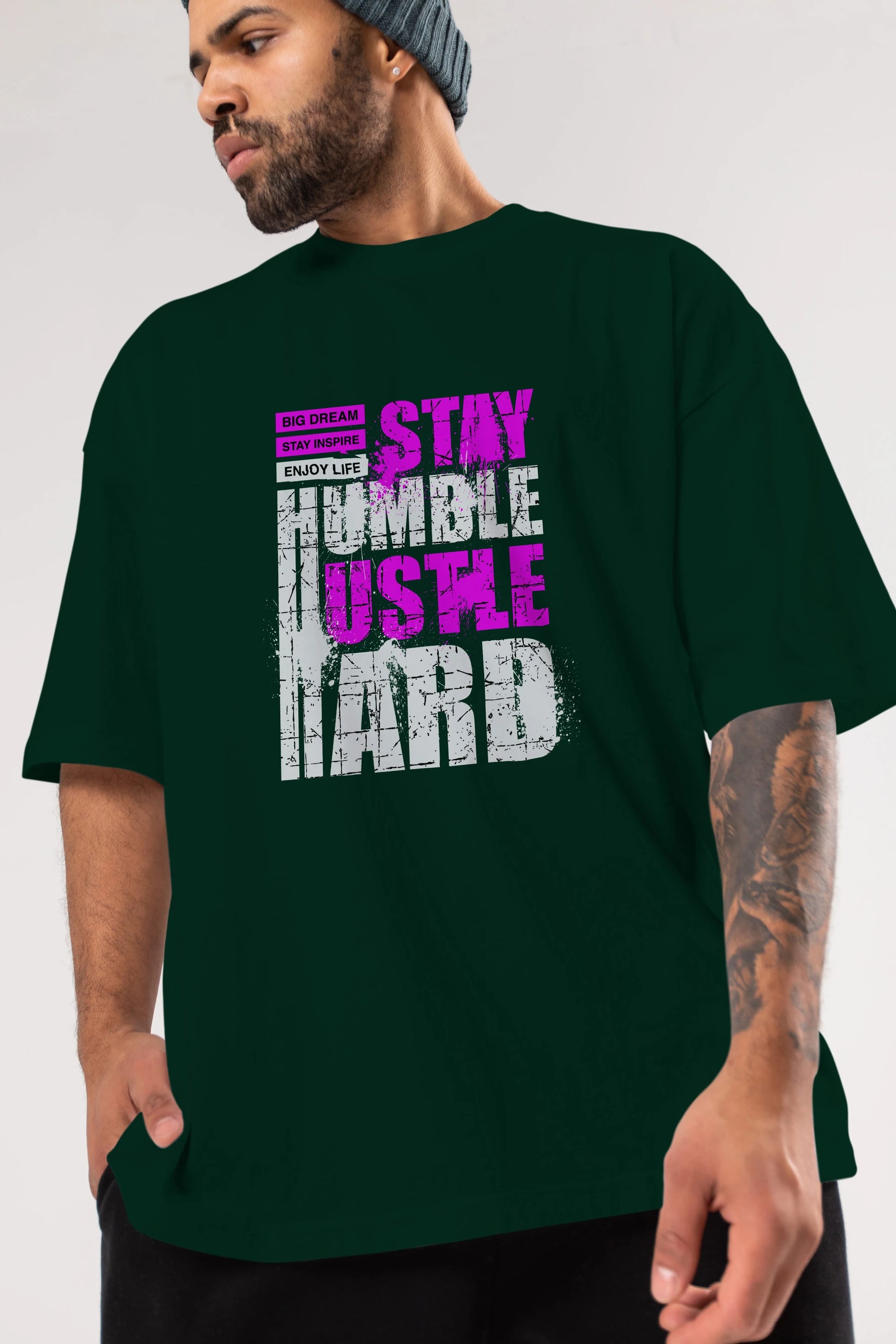 Stay Hustle Ön Baskılı Oversize t-shirt Erkek Kadın Unisex