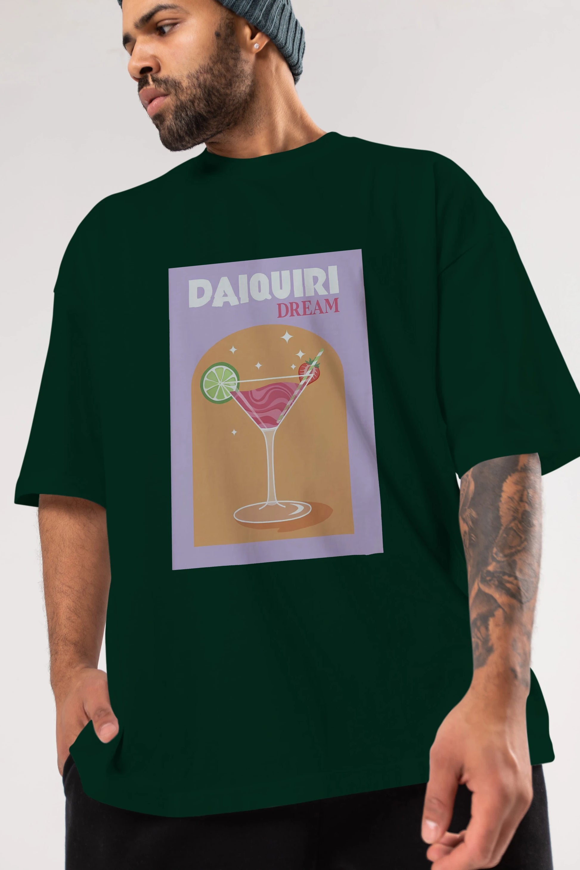 Daiquiri Dream Ön Baskılı Oversize t-shirt Erkek Kadın Unisex %100 Pamuk Bisiklet Yaka tişort