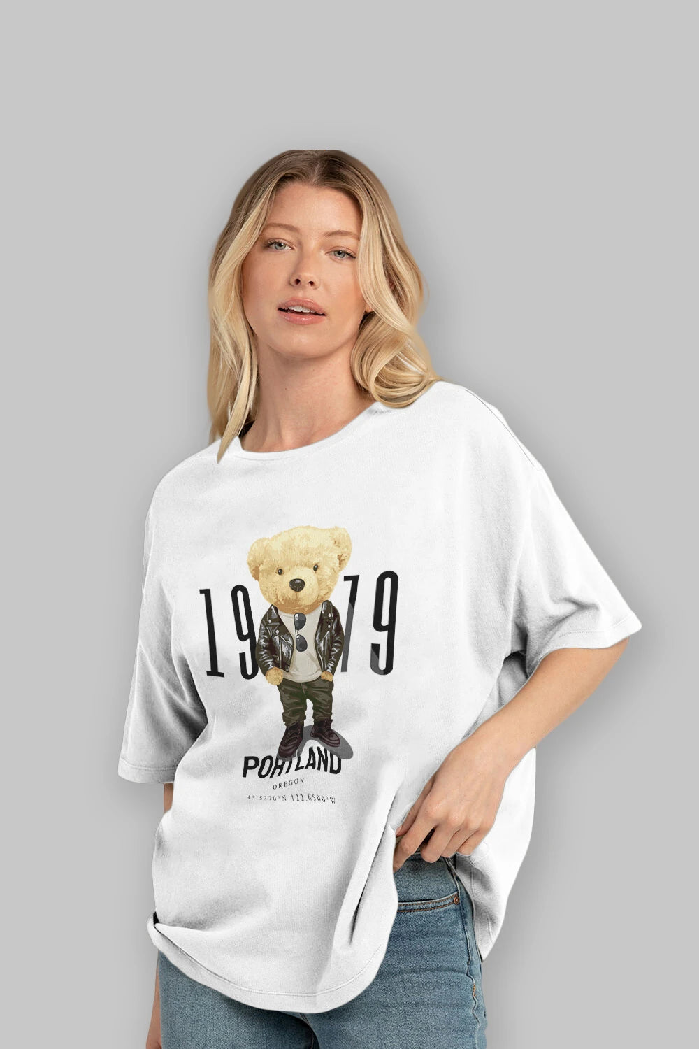 Teddy Bear Portland Ön Baskılı Oversize t-shirt Erkek Kadın Unisex %100 Pamuk