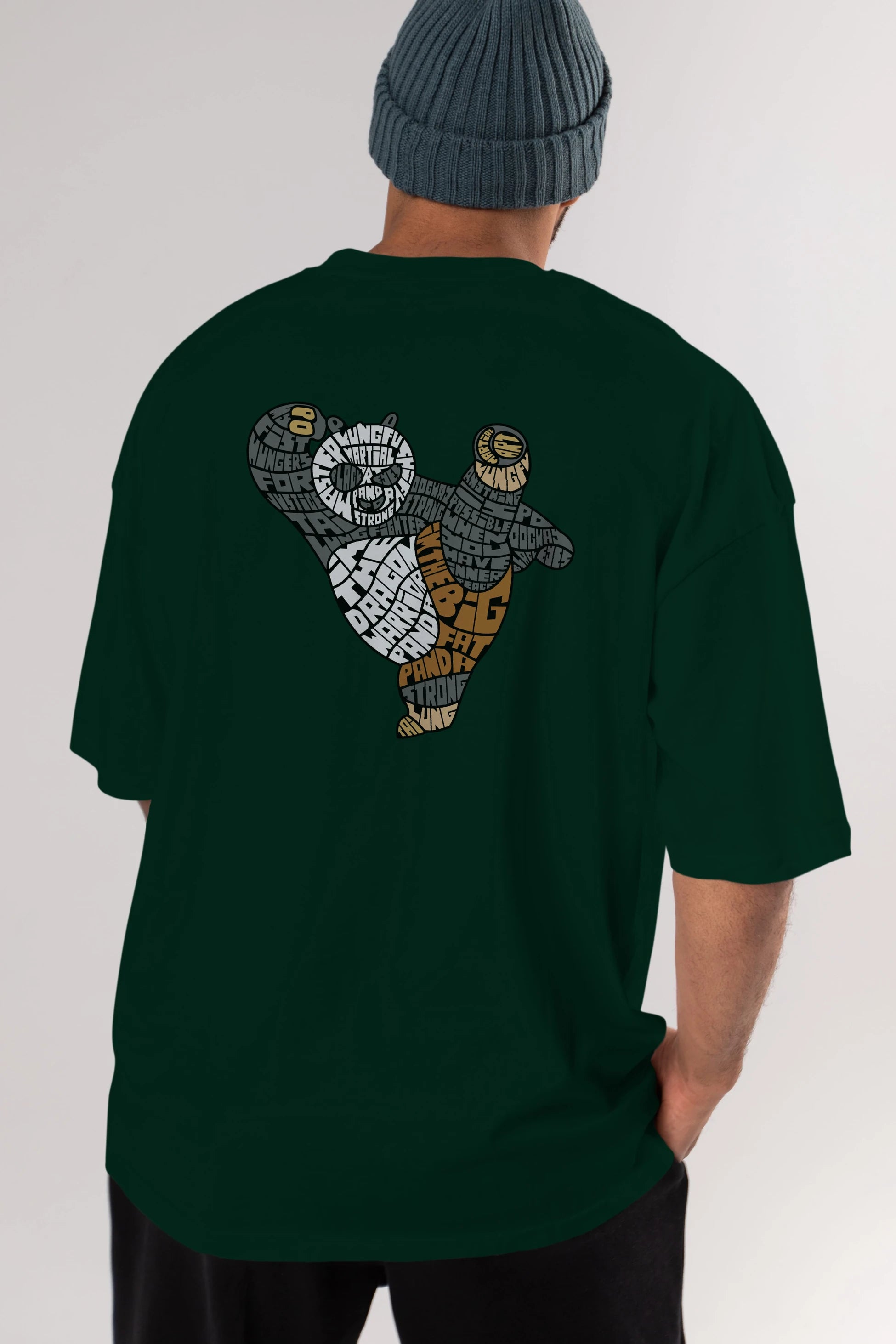 Warrior Panda Arka Baskılı Oversize t-shirt %100 pamuk Erkek Kadın Unisex