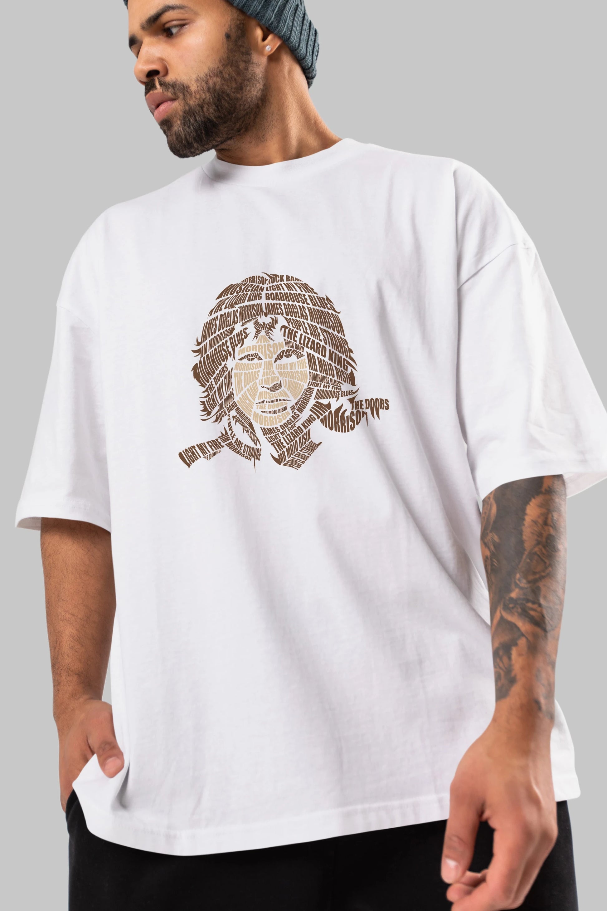 Jim Morrison Calligram Ön Baskılı Oversize t-shirt %100 pamuk Erkek Kadın Unisex