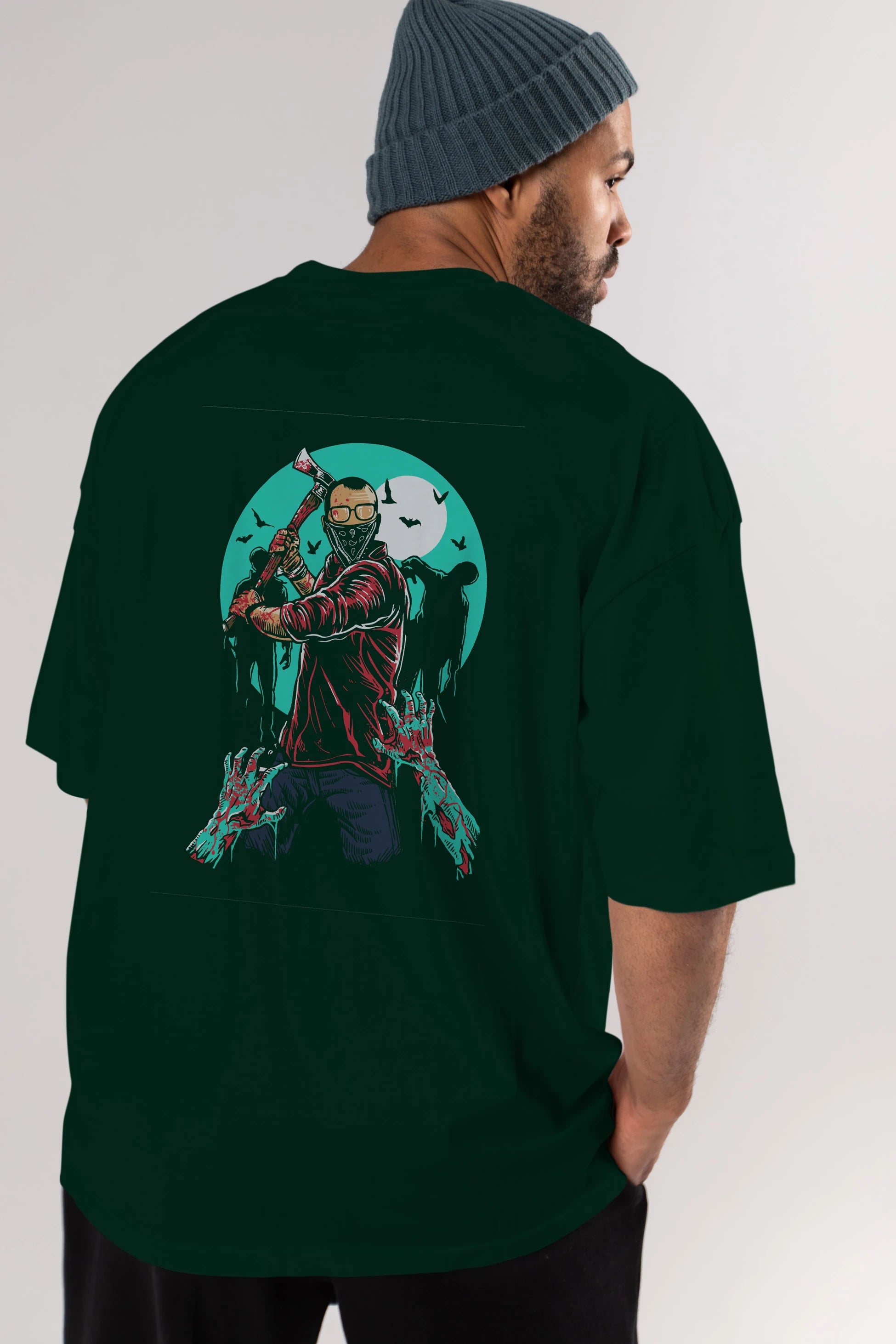 Zombie Killer Arka Baskılı Oversize t-shirt Erkek Kadın Unisex %100 Pamuk