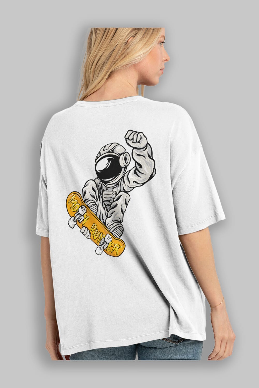 Moon Runner Arka Baskılı Oversize t-shirt Erkek Kadın Unisex