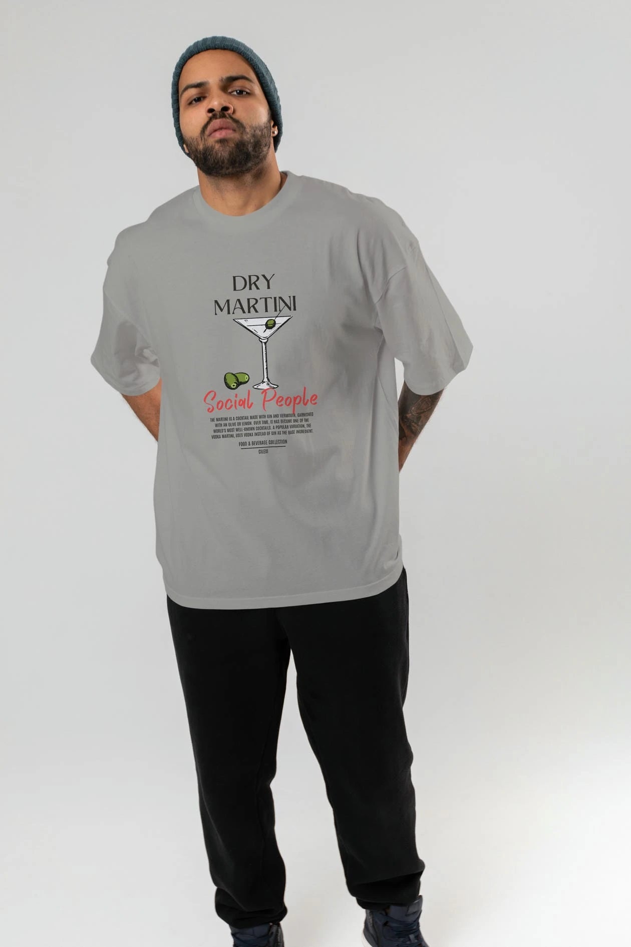 Dry Martını Kokteyl Serisi ön Baskılı Oversize t-shirt Erkek Kadın %100 Pamuk Bisiklet Yaka tişort