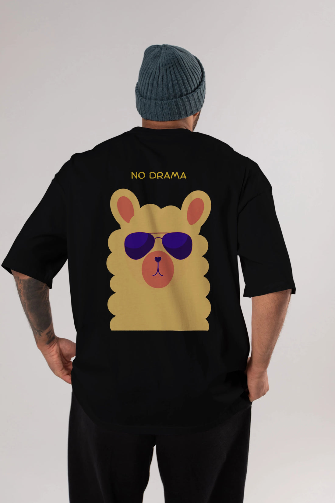 No Drama Yazılı Lama Arka Baskılı Oversize t-shirt Erkek Kadın Unisex